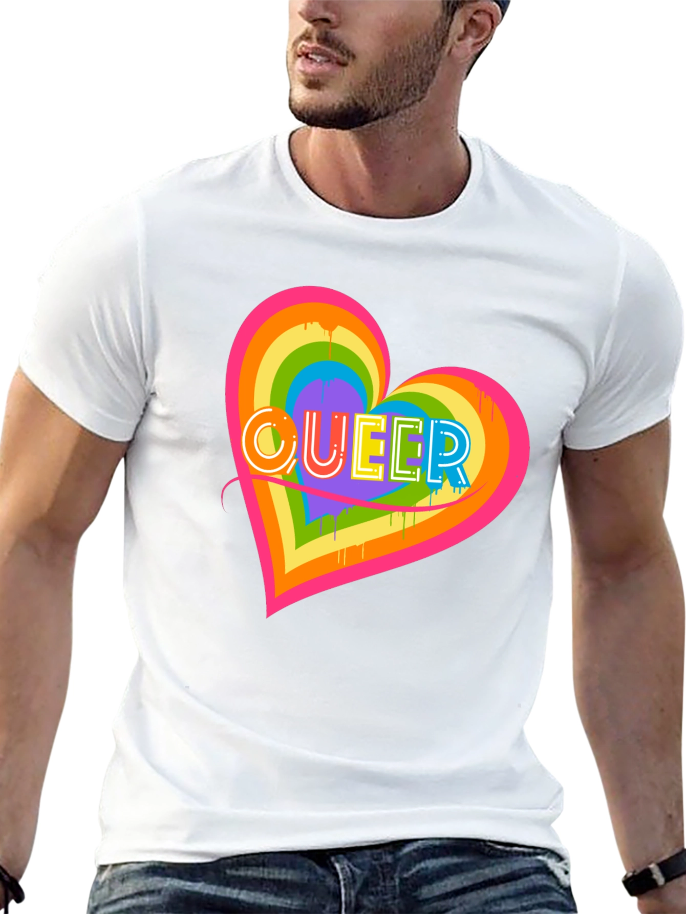 Queer Heart Graphic T-Shirt Pride Month LGBT Rainbow Tee