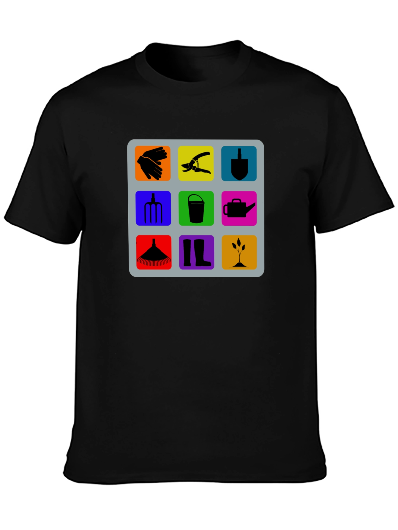 Gardening Tools Graphic Tee - Black Cotton T-Shirt
