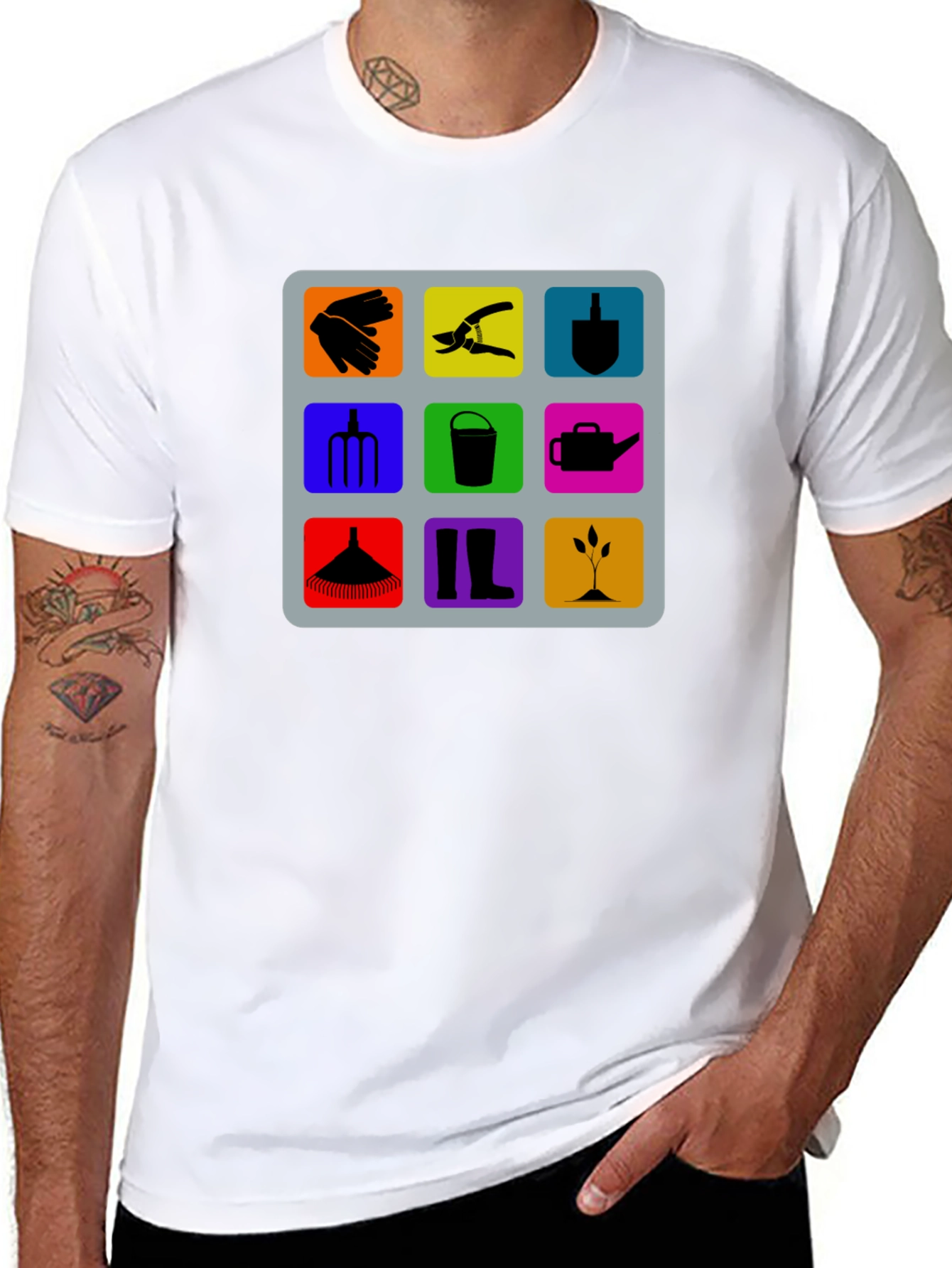 Gardening Tools Graphic Tee - Black Cotton T-Shirt