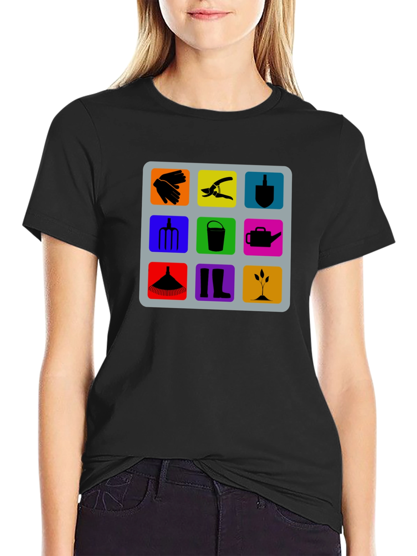 Gardening Tools Graphic Tee - Black Cotton T-Shirt