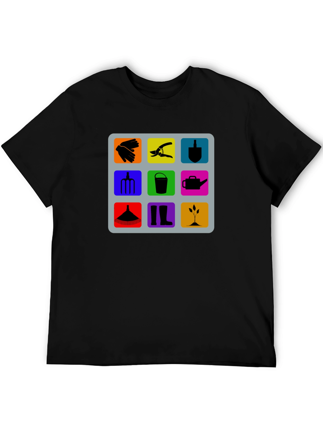 Gardening Tools Graphic Tee - Black Cotton T-Shirt