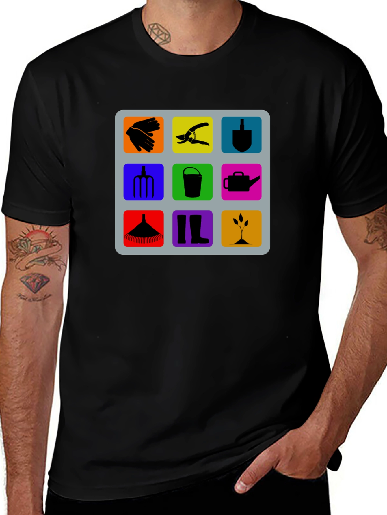 Gardening Tools Graphic Tee - Black Cotton T-Shirt