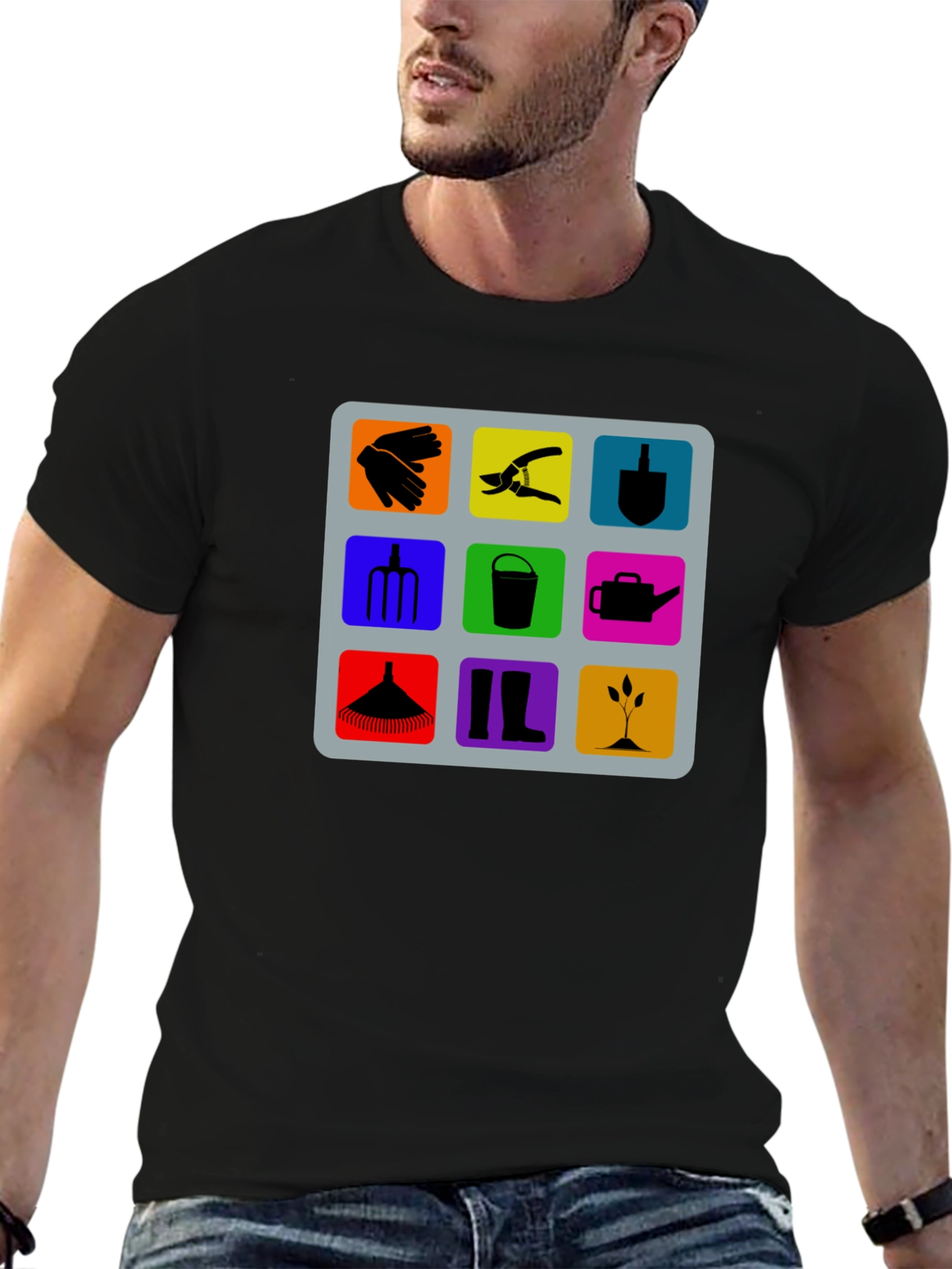 Gardening Tools Graphic Tee - Black Cotton T-Shirt
