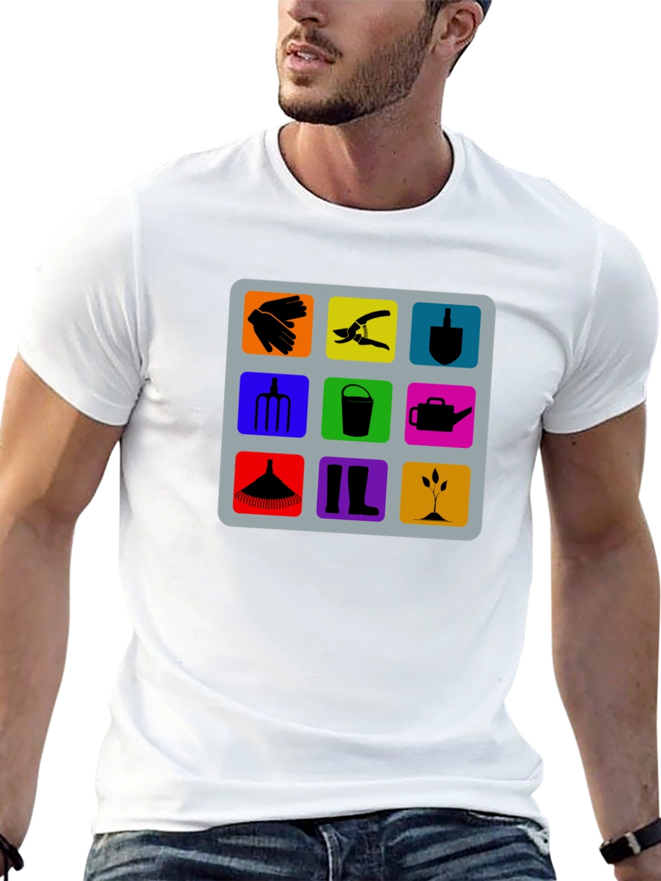 Gardening Tools Graphic Tee - Black Cotton T-Shirt