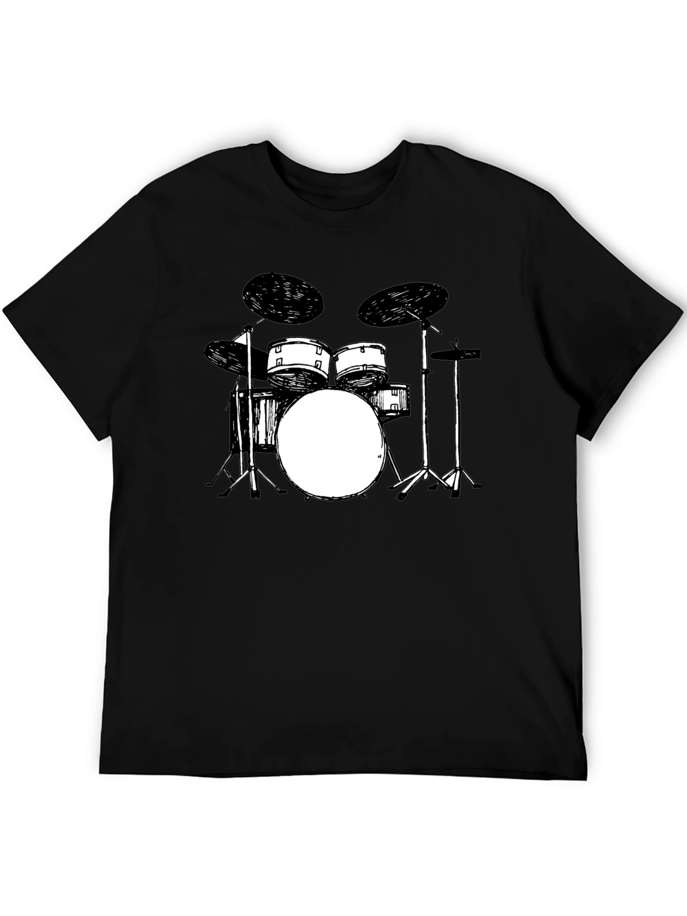 Drum Set Graphic Tee - Black Crew Neck T-Shirt