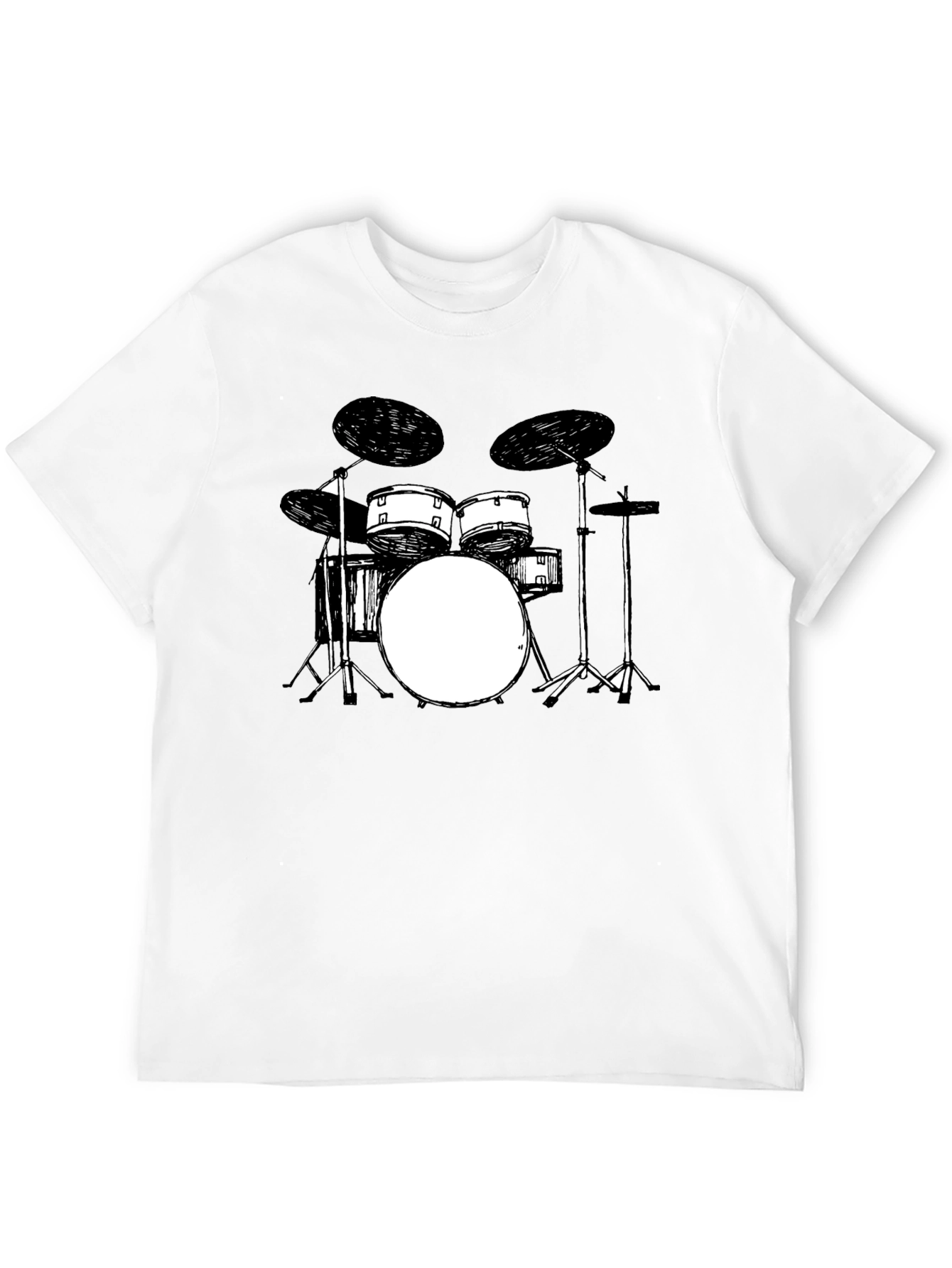 Drum Set Graphic Tee - Black Crew Neck T-Shirt