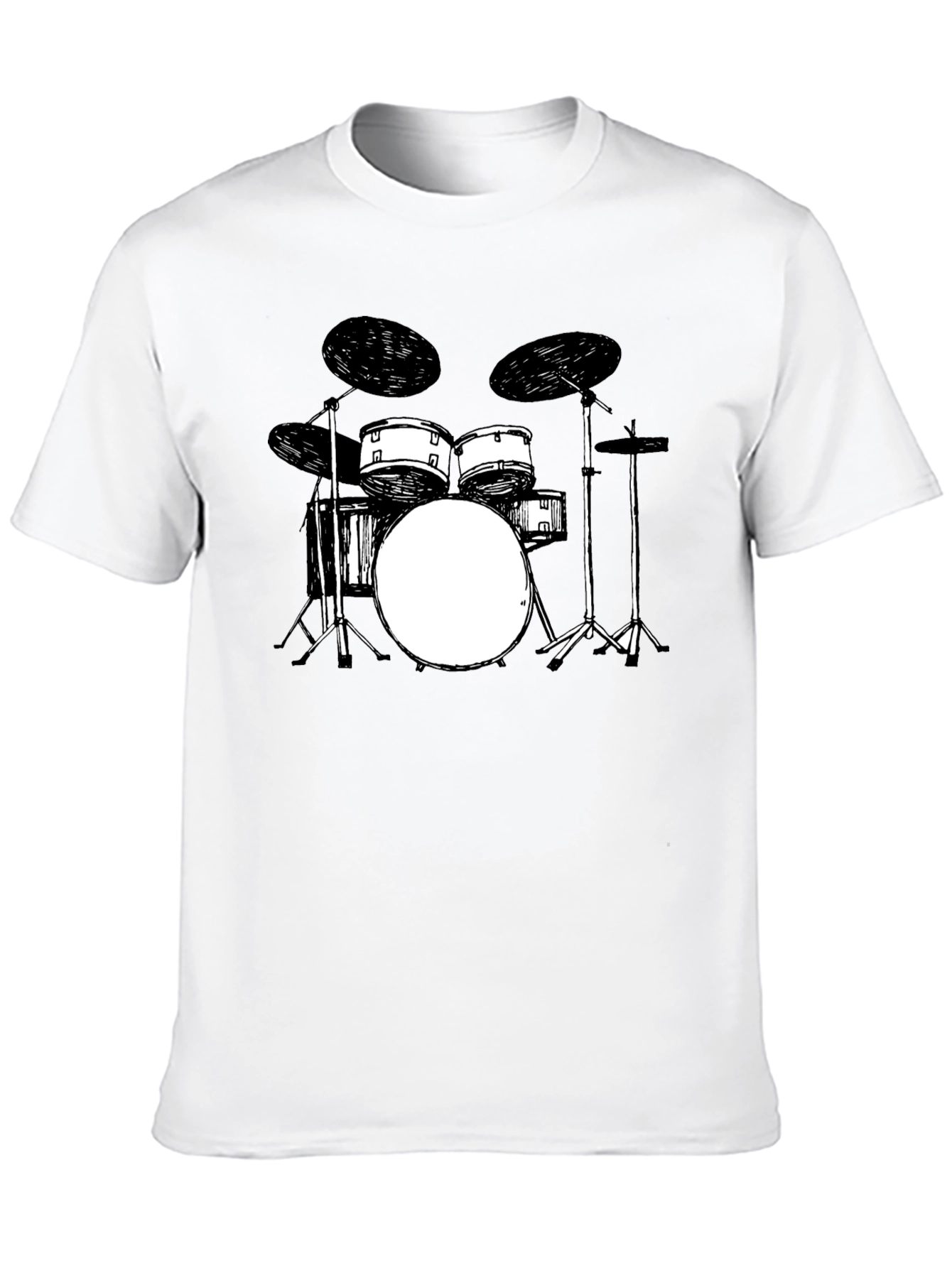 Drum Set Graphic Tee - Black Crew Neck T-Shirt