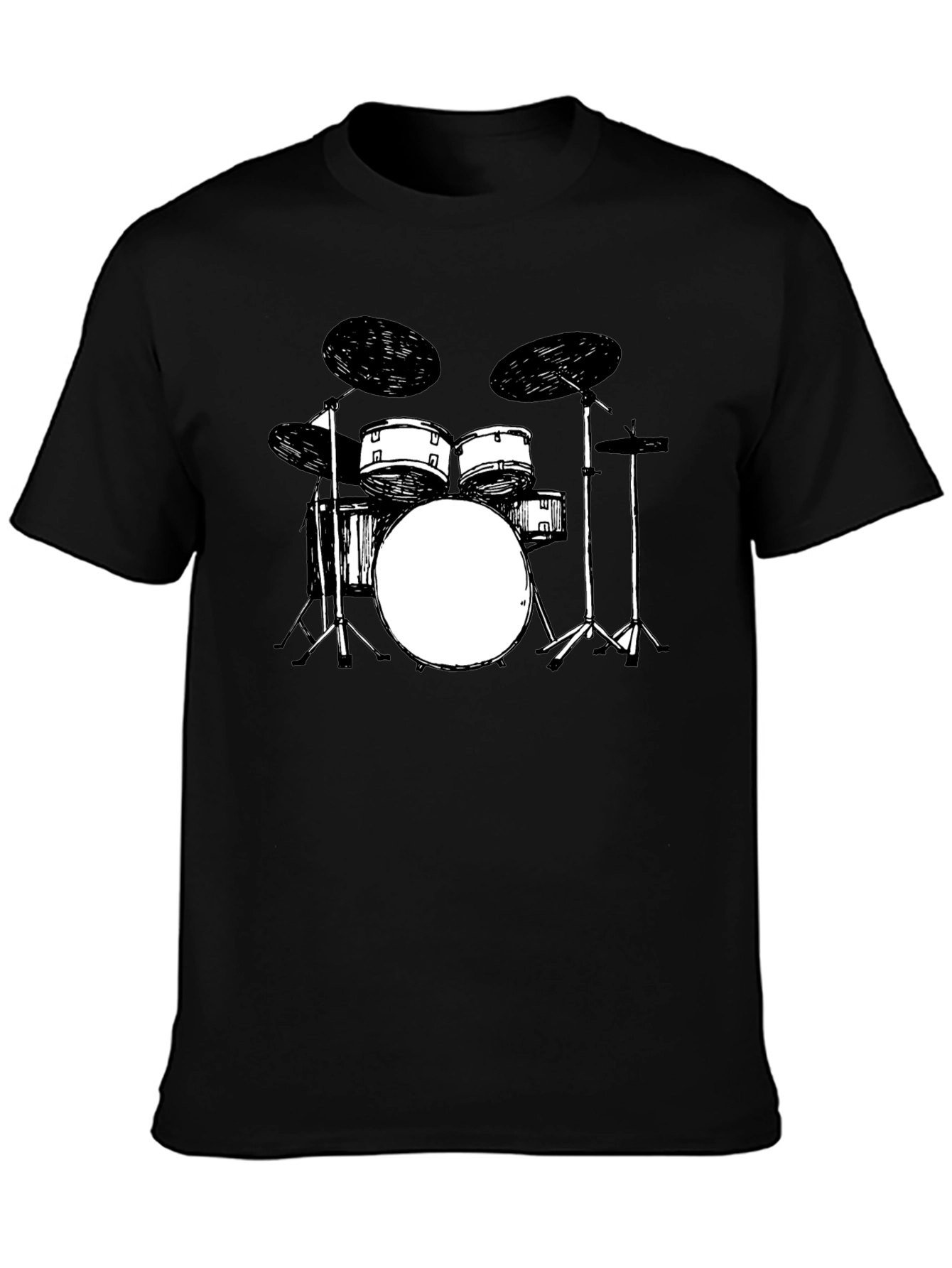 Drum Set Graphic Tee - Black Crew Neck T-Shirt