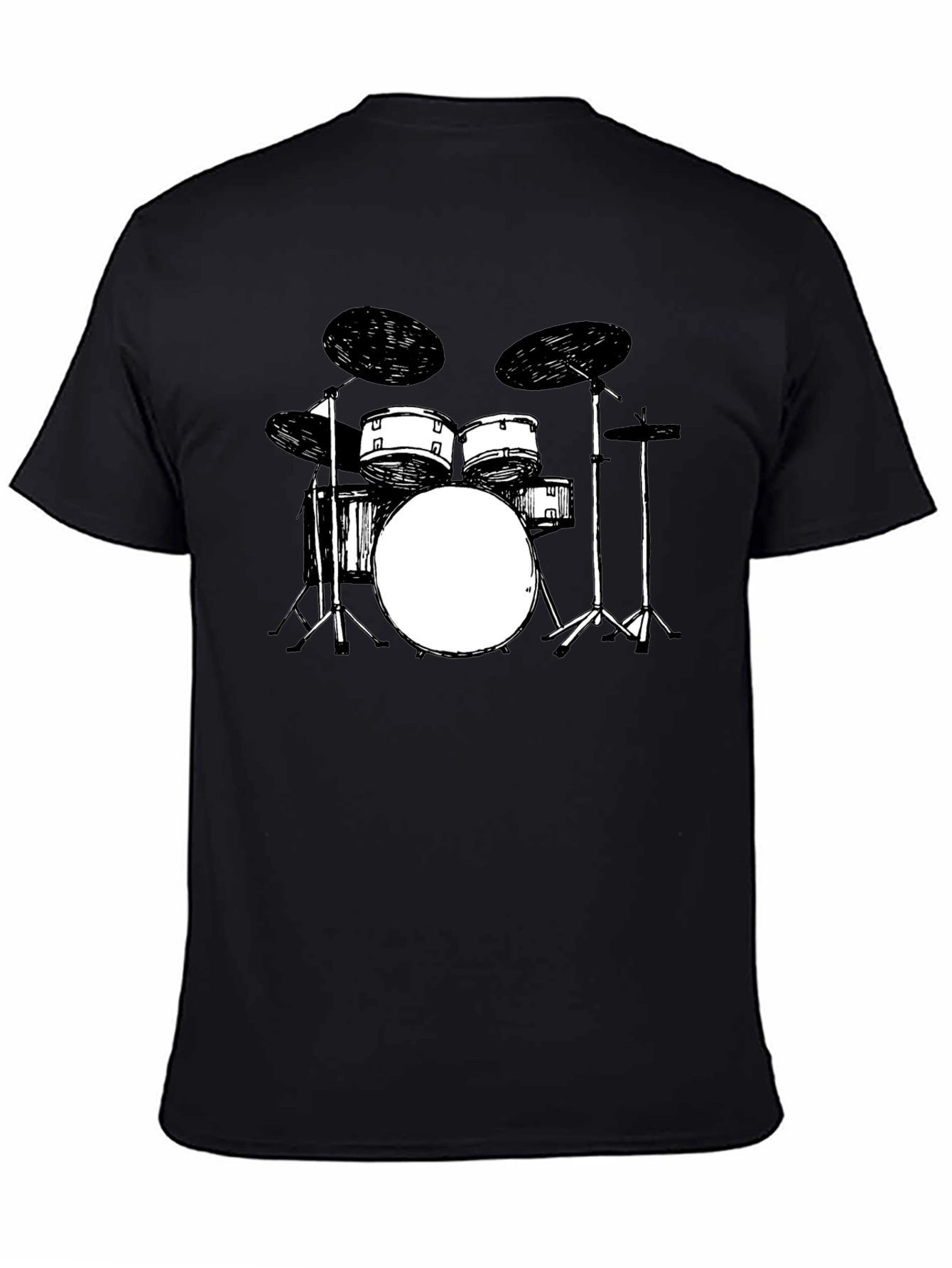 Drum Set Graphic Tee - Black Crew Neck T-Shirt
