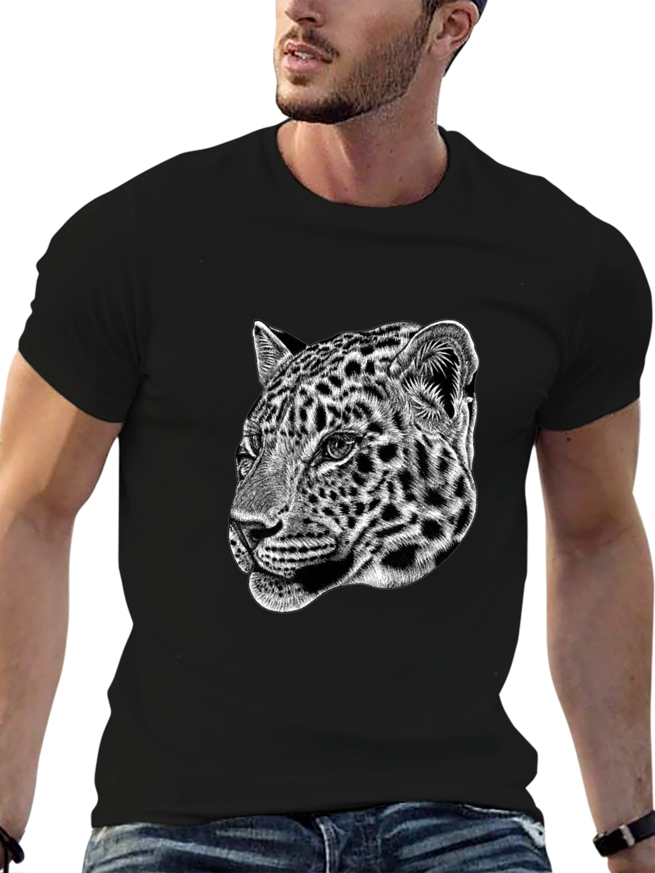 Leopard Graphic Print Black T-Shirt