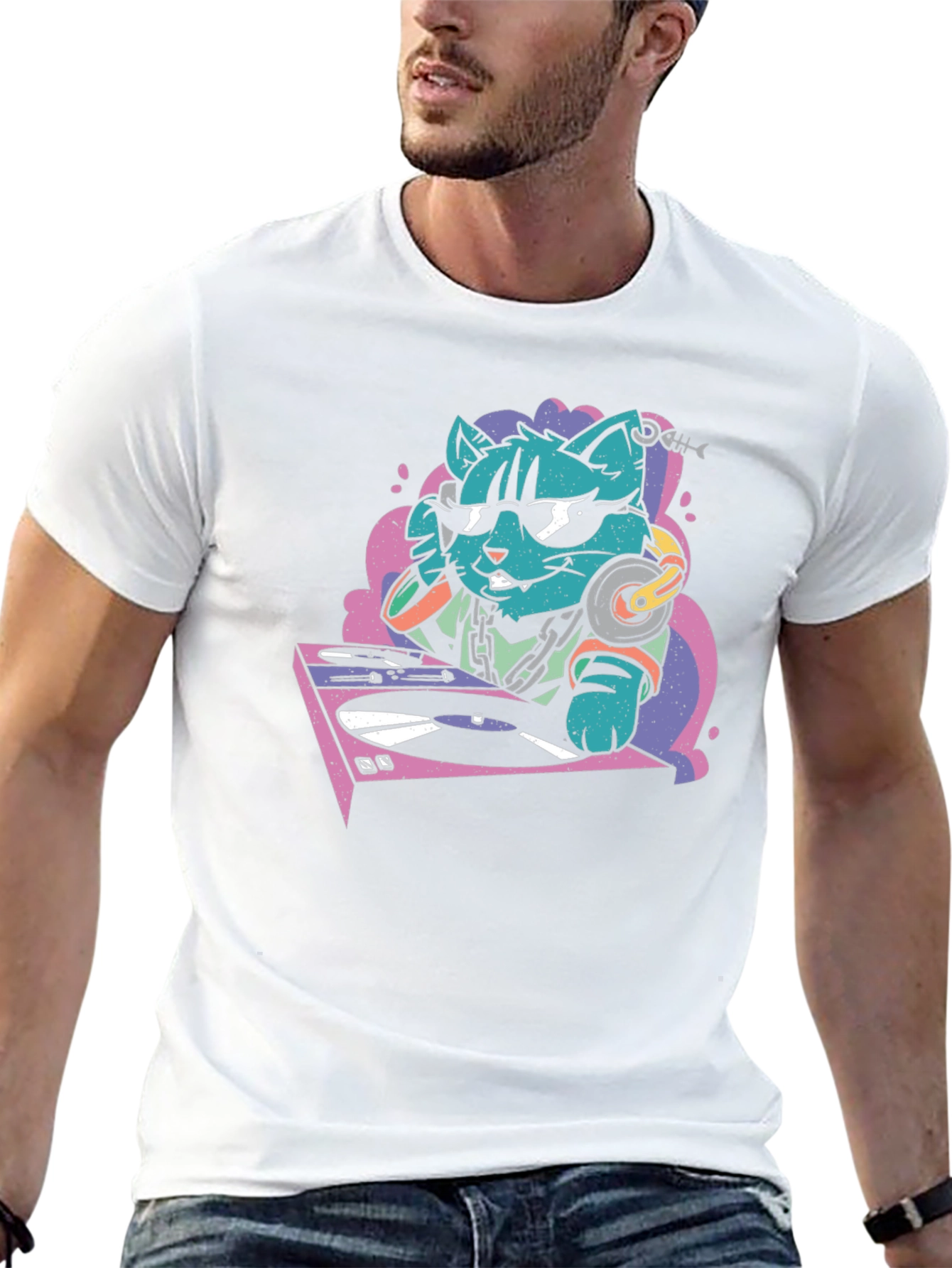 DJ Cat Graphic T-Shirt - Cool and Quirky Design