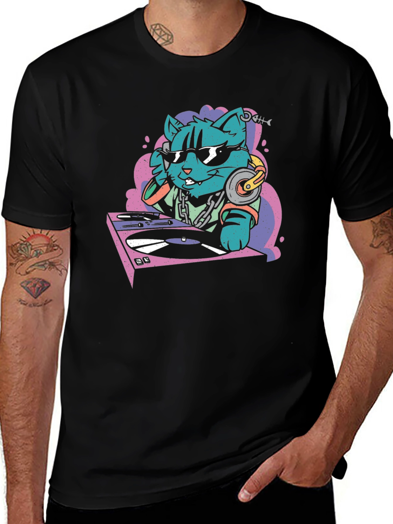 DJ Cat Graphic T-Shirt - Cool and Quirky Design