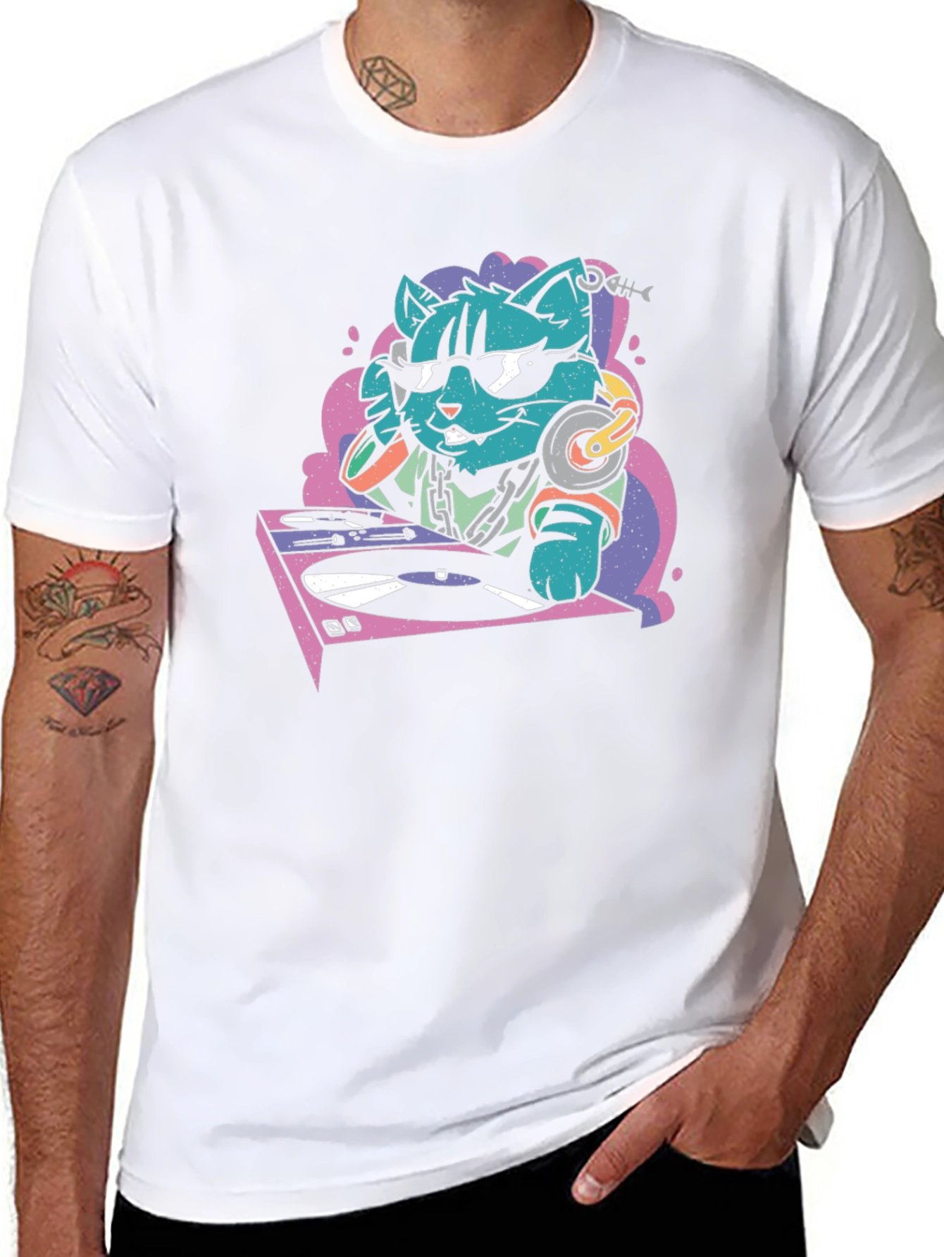 DJ Cat Graphic T-Shirt - Cool and Quirky Design
