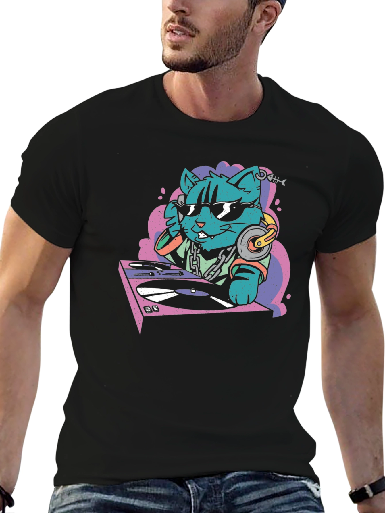 DJ Cat Graphic T-Shirt - Cool and Quirky Design