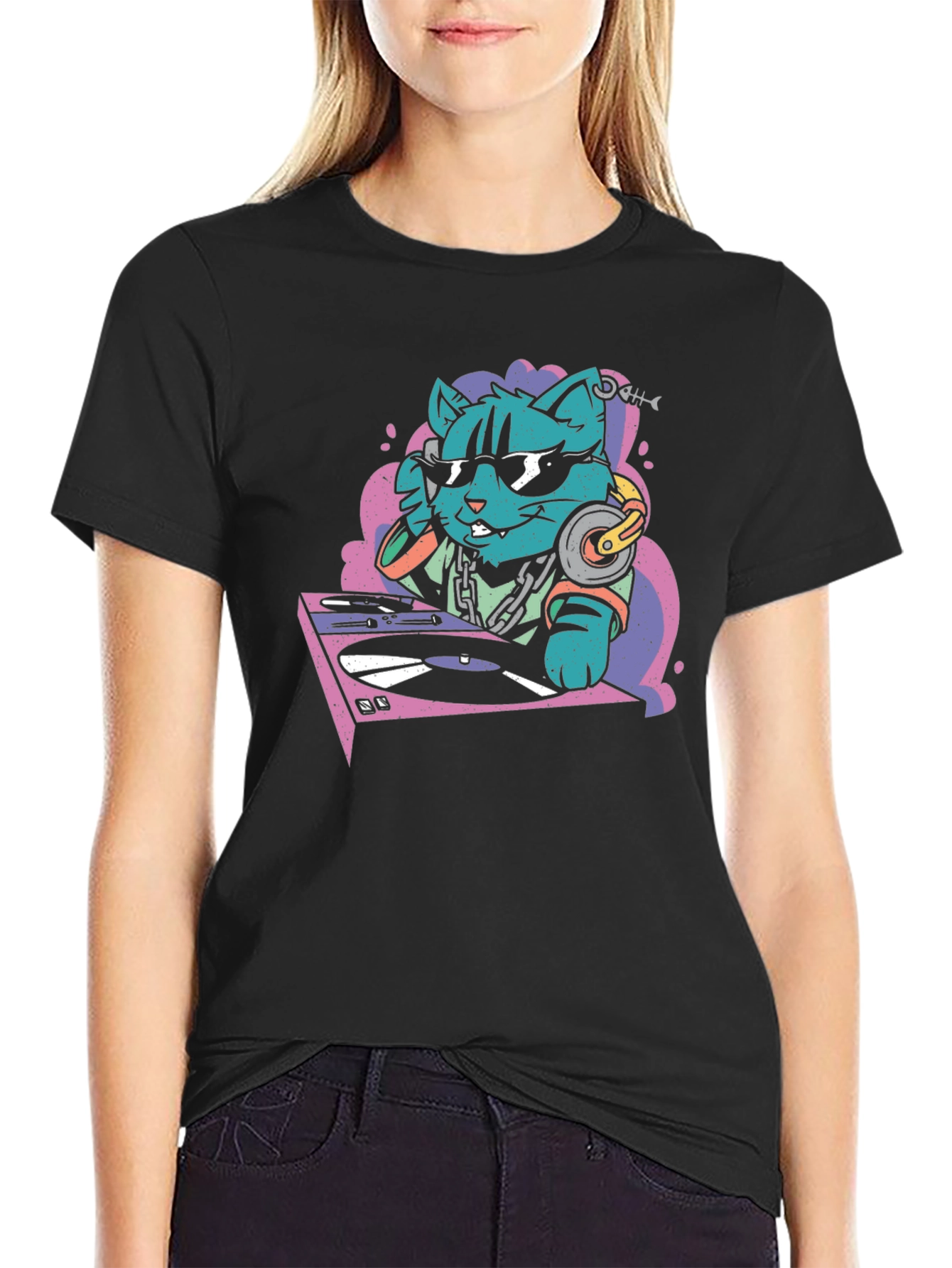 DJ Cat Graphic T-Shirt - Cool and Quirky Design