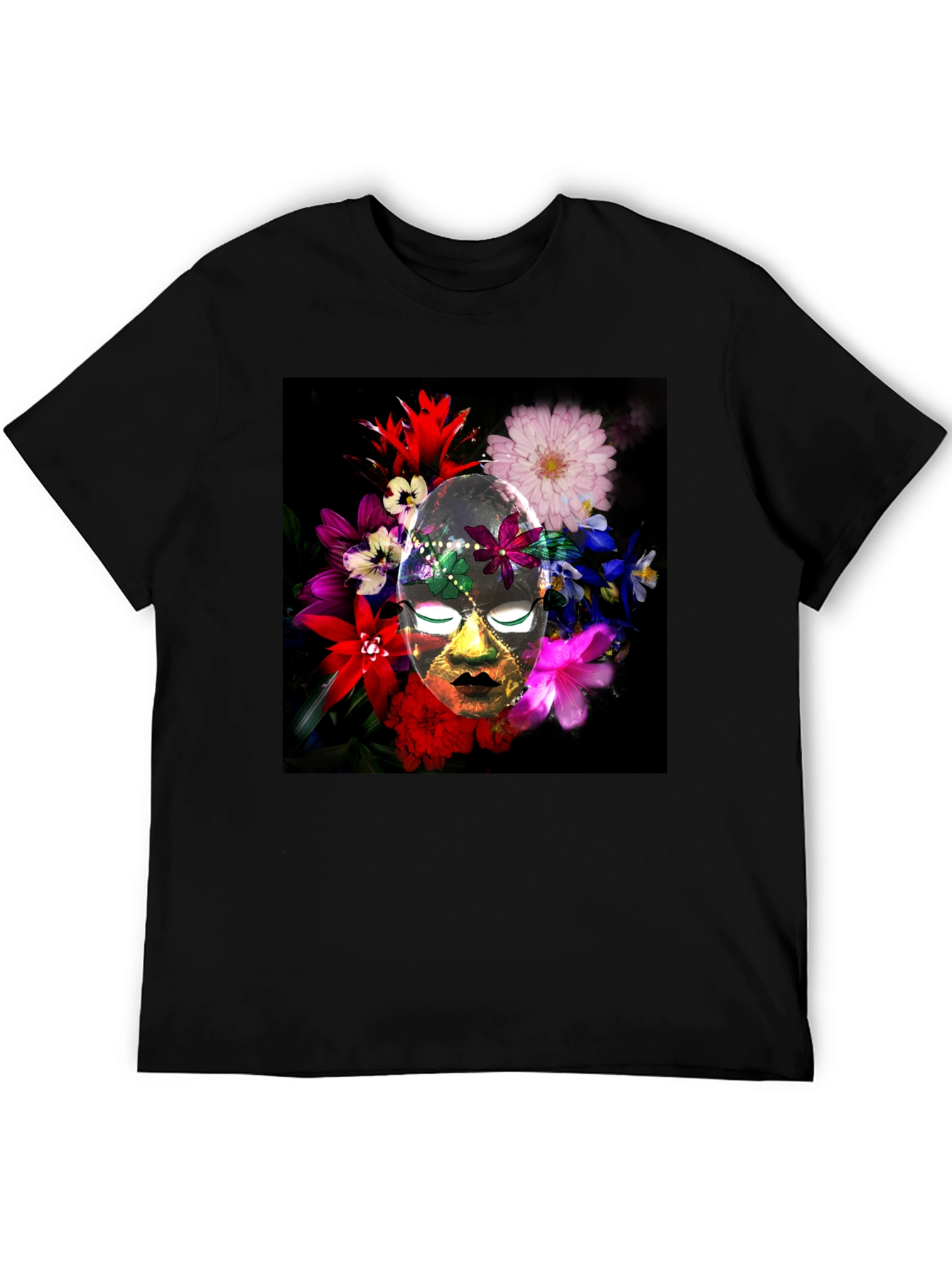 Floral Mask Graphic Tee - Black Cotton Blend