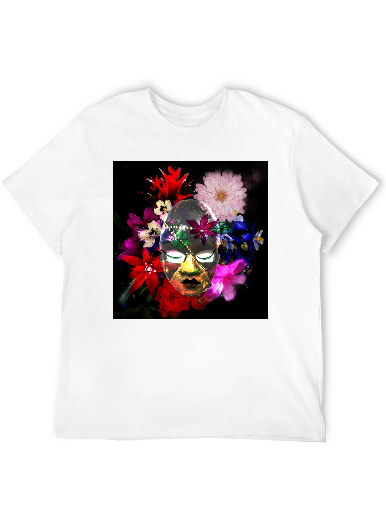 Floral Mask Graphic Tee - Black Cotton Blend
