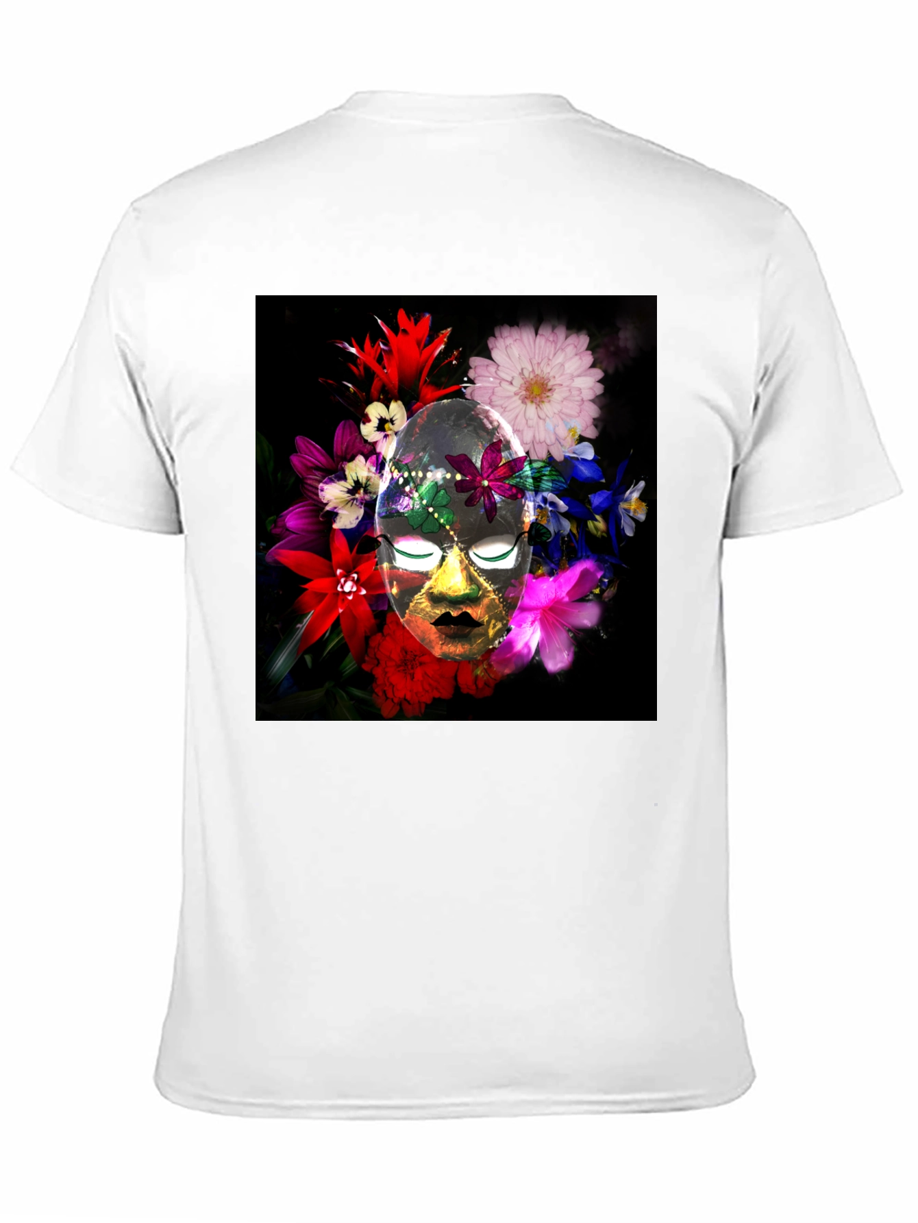 Floral Mask Graphic Tee - Black Cotton Blend