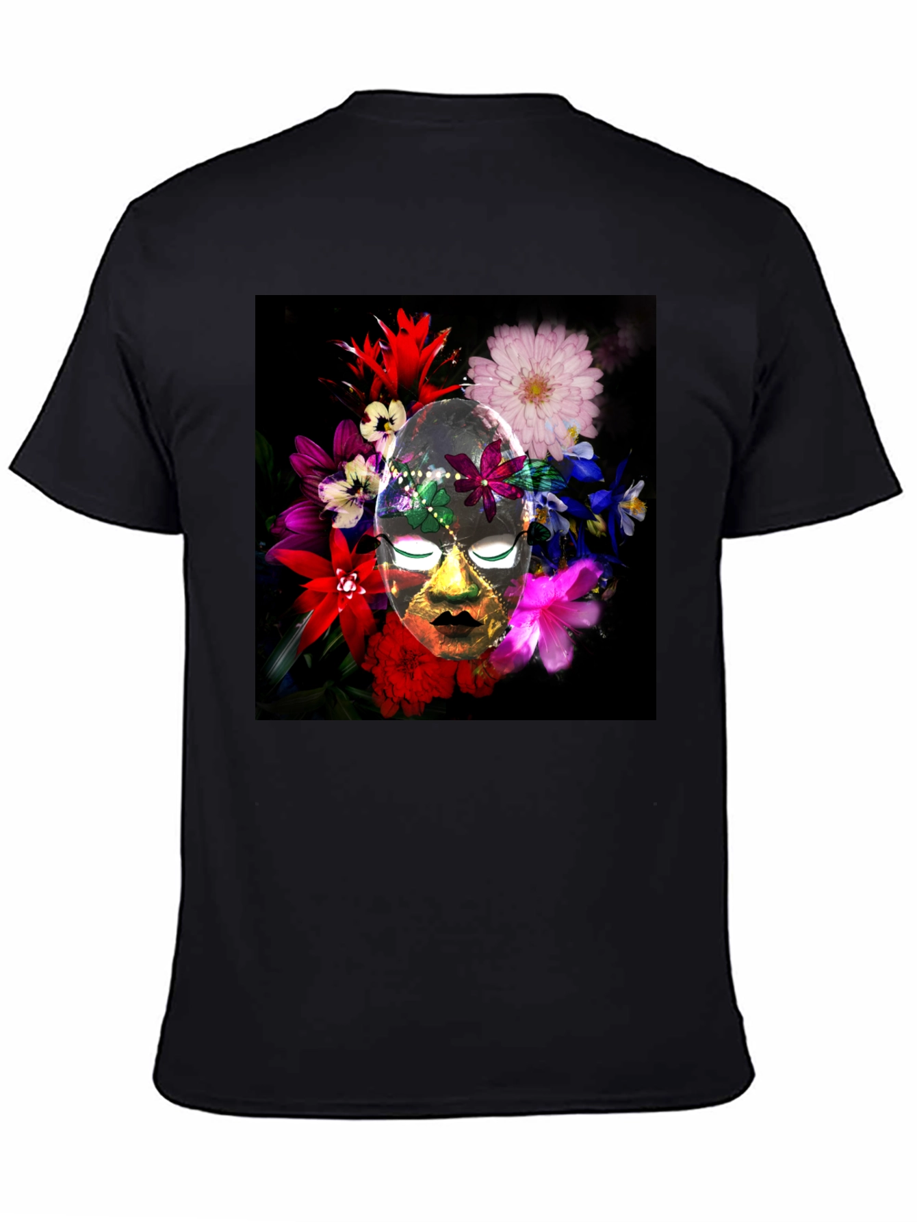 Floral Mask Graphic Tee - Black Cotton Blend
