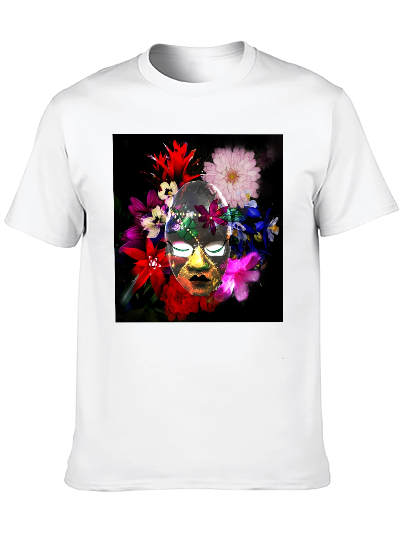 Floral Mask Graphic Tee - Black Cotton Blend