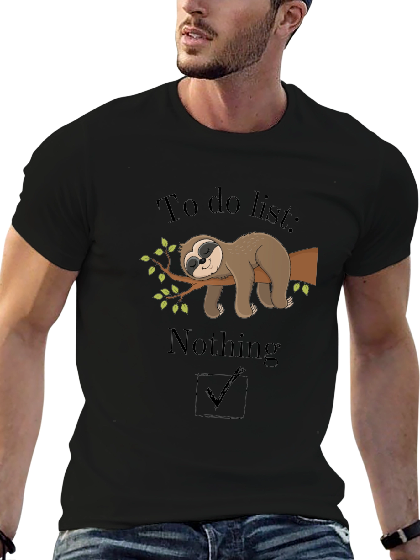 Lazy Sloth To Do Nothing Black T-Shirt