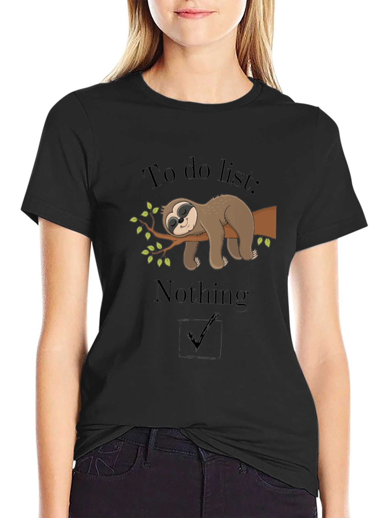 Lazy Sloth To Do Nothing Black T-Shirt