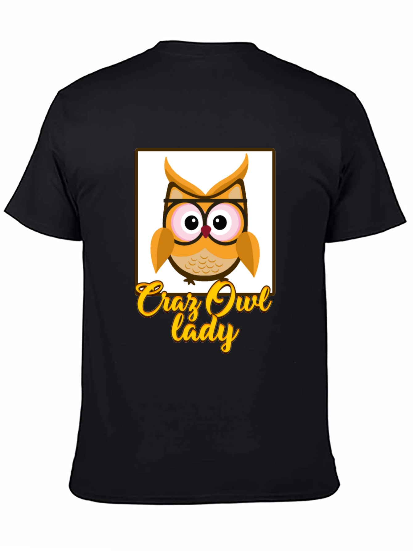 Crazy Owl Lady Graphic T-Shirt - Black Cotton Tee