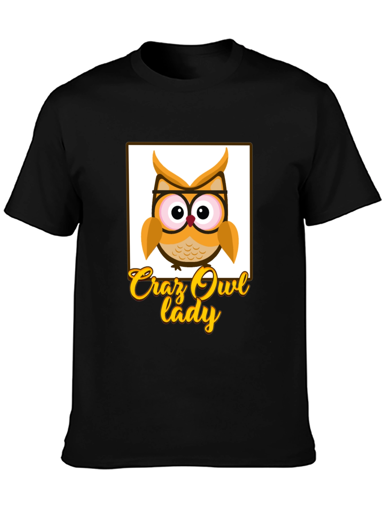 Crazy Owl Lady Graphic T-Shirt - Black Cotton Tee