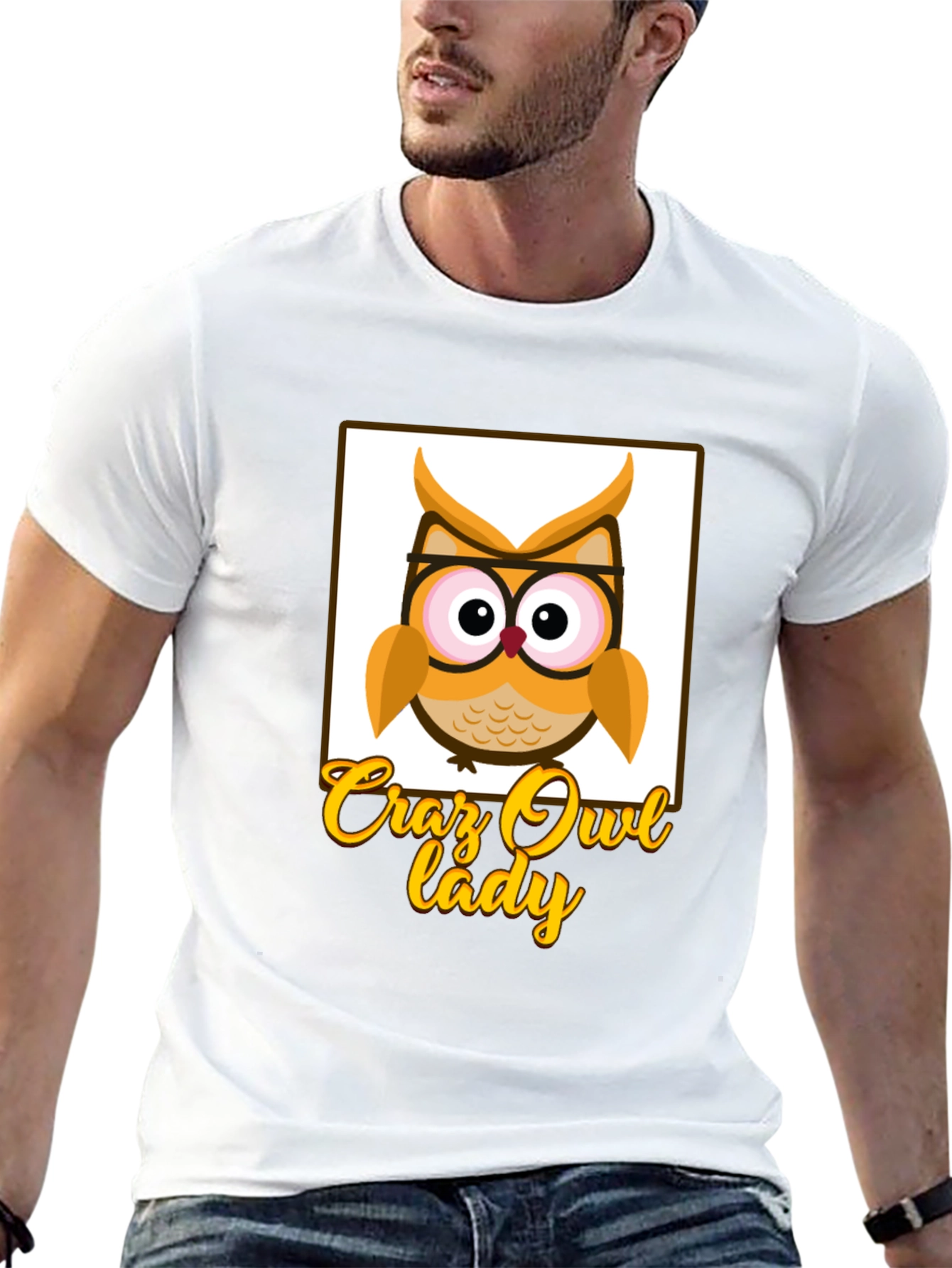 Crazy Owl Lady Graphic T-Shirt - Black Cotton Tee