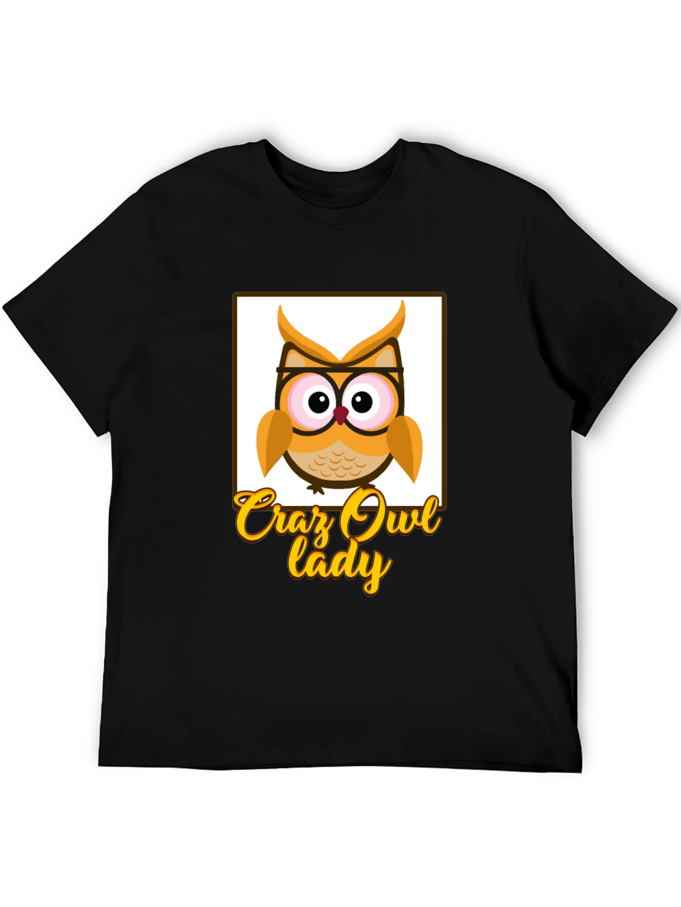 Crazy Owl Lady Graphic T-Shirt - Black Cotton Tee