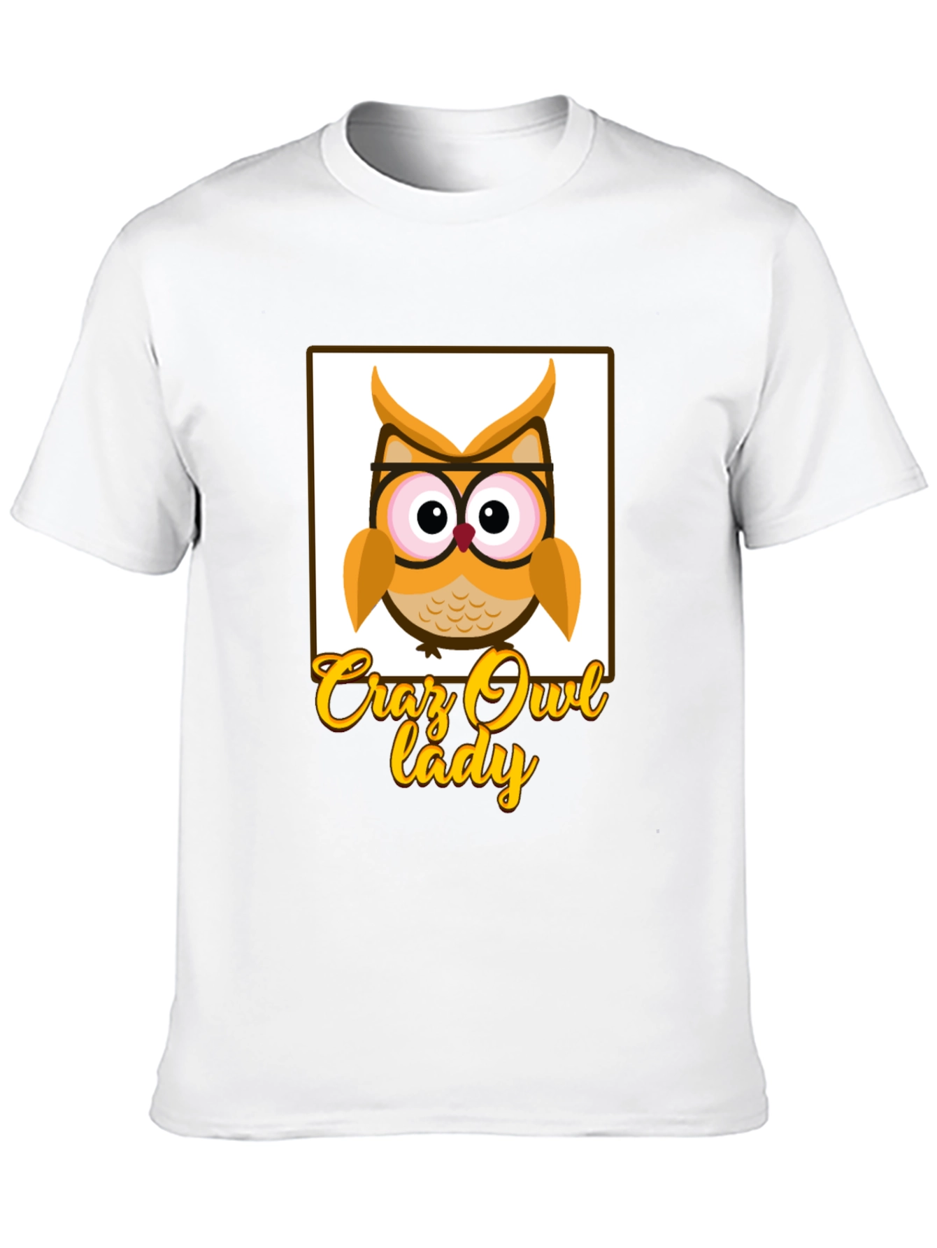 Crazy Owl Lady Graphic T-Shirt - Black Cotton Tee