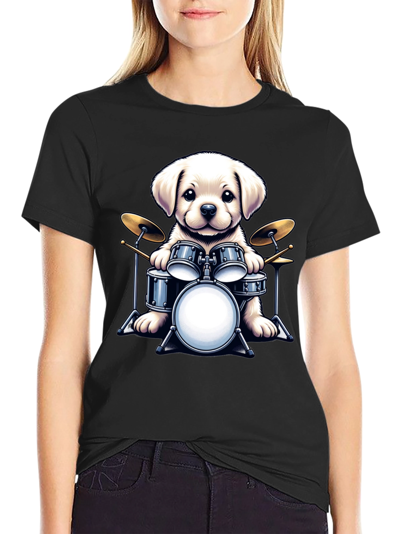 Dog Drummer T-Shirt - Cute Puppy Musician