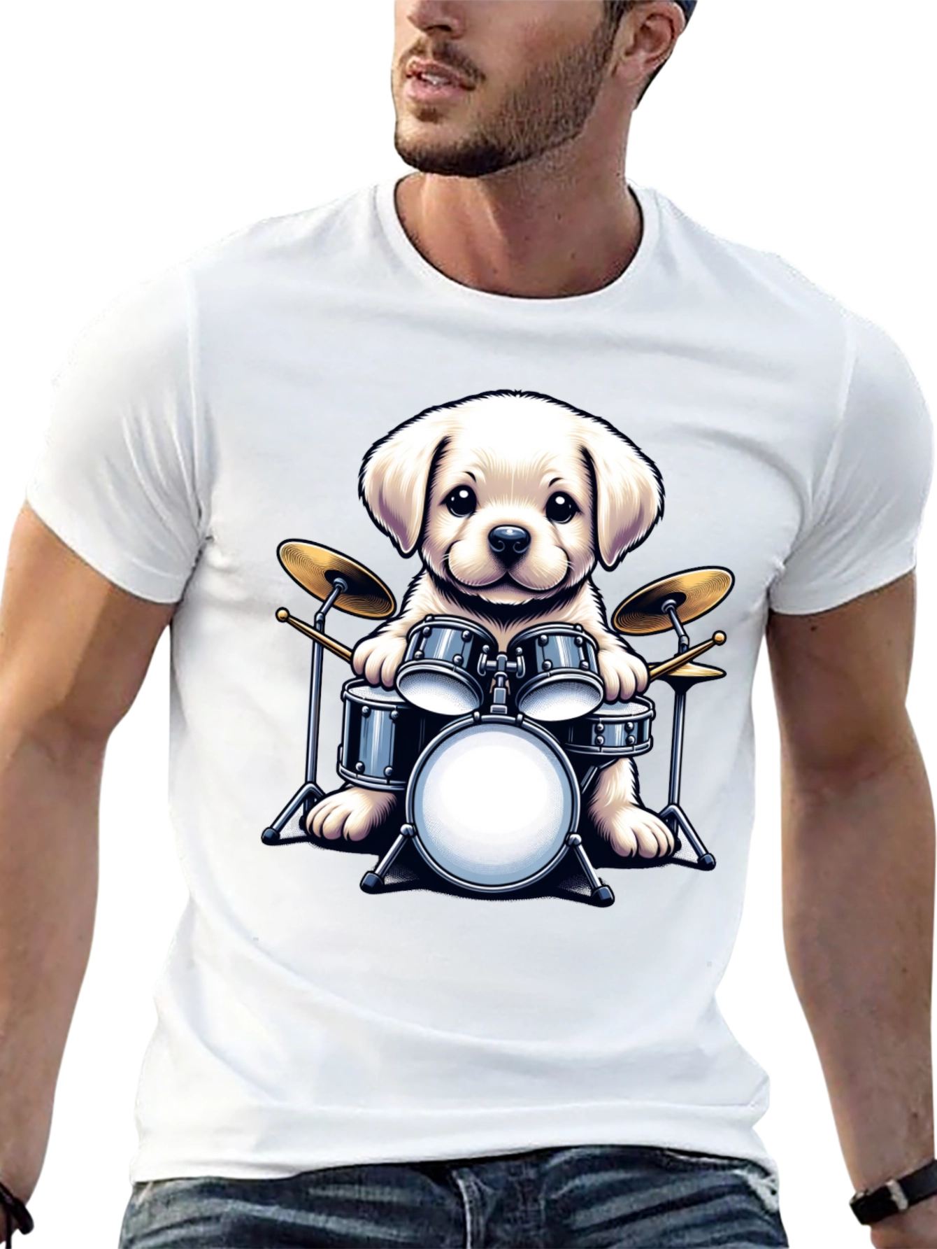 Dog Drummer T-Shirt - Cute Puppy Musician