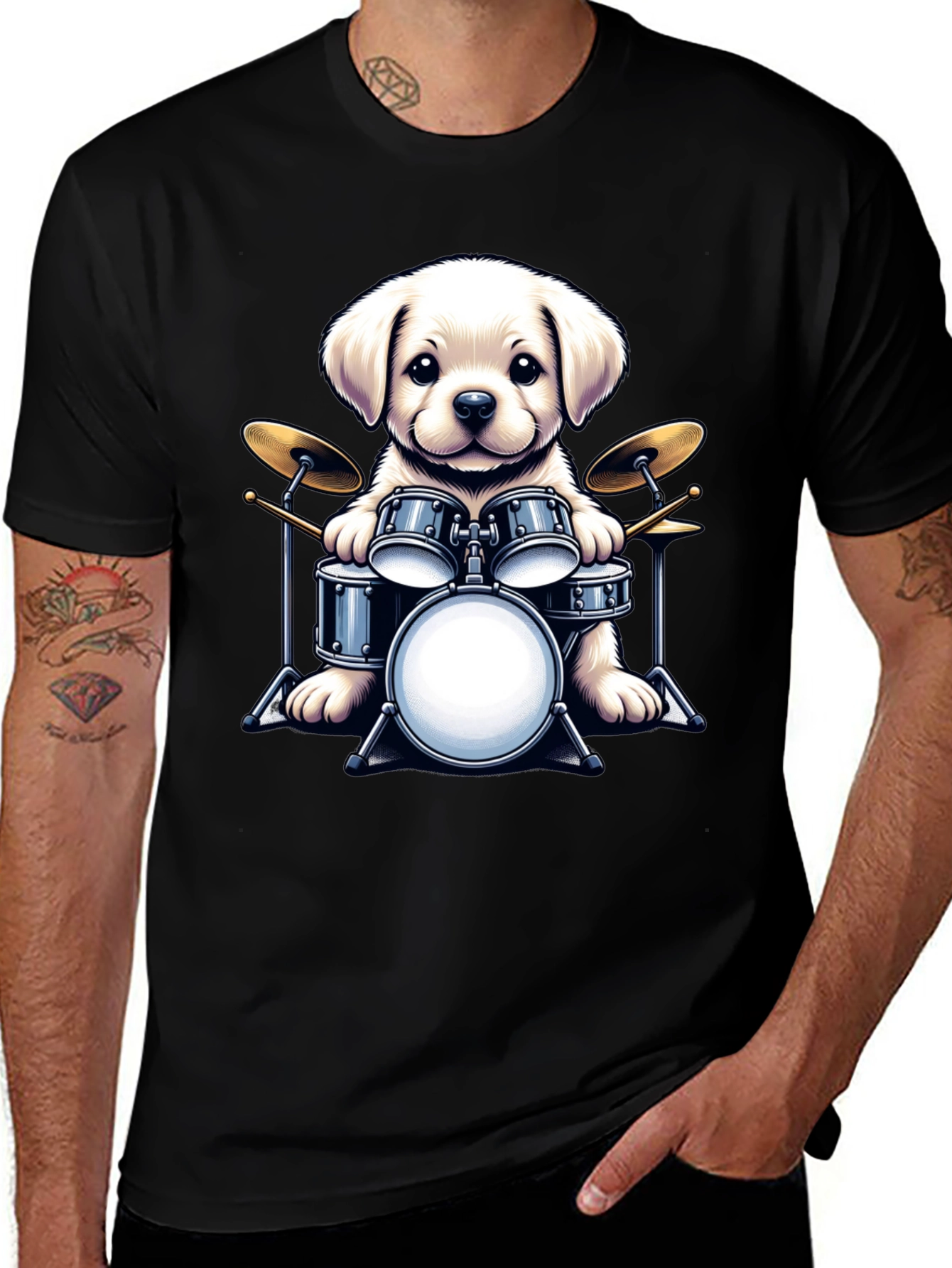 Dog Drummer T-Shirt - Cute Puppy Musician