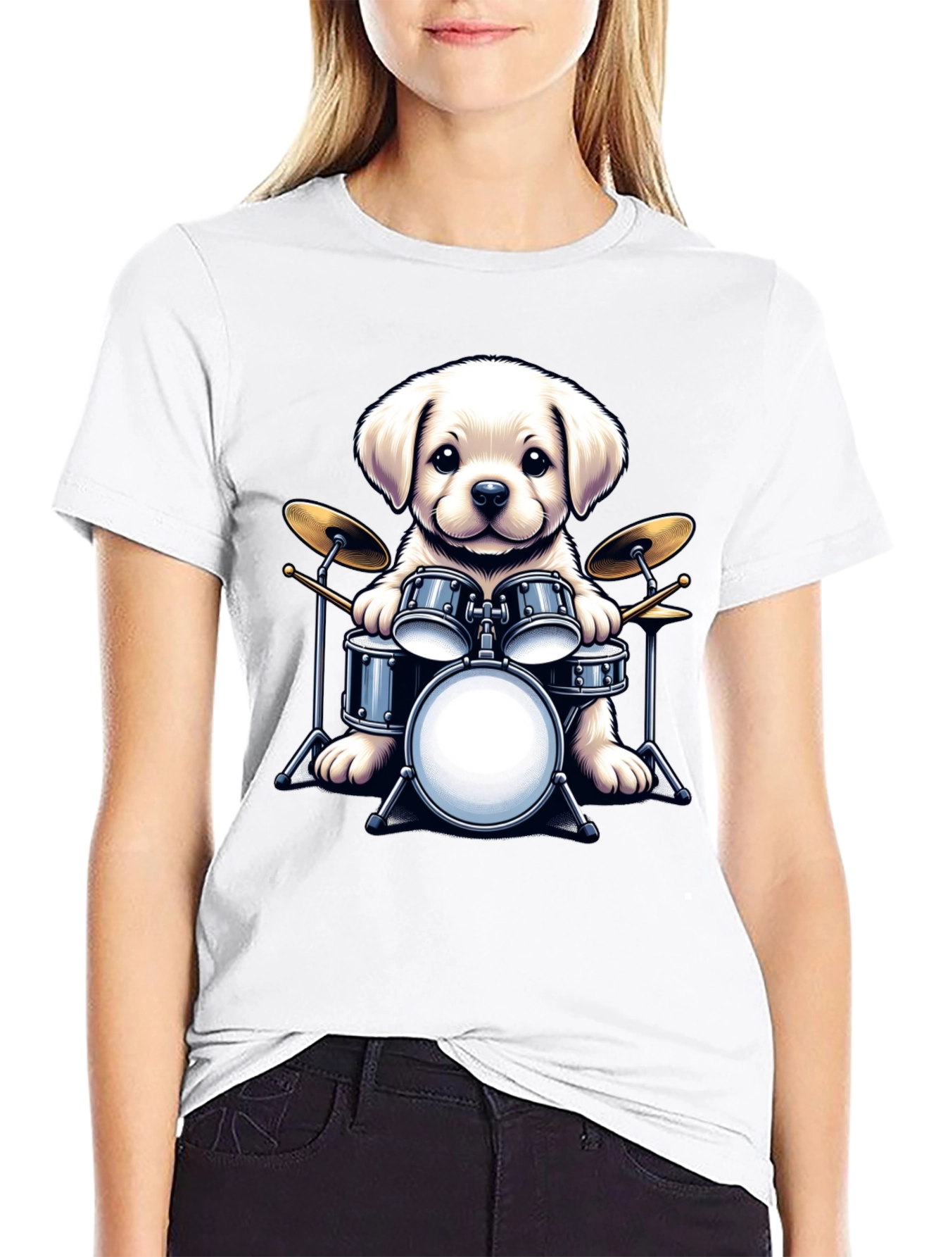 Dog Drummer T-Shirt - Cute Puppy Musician