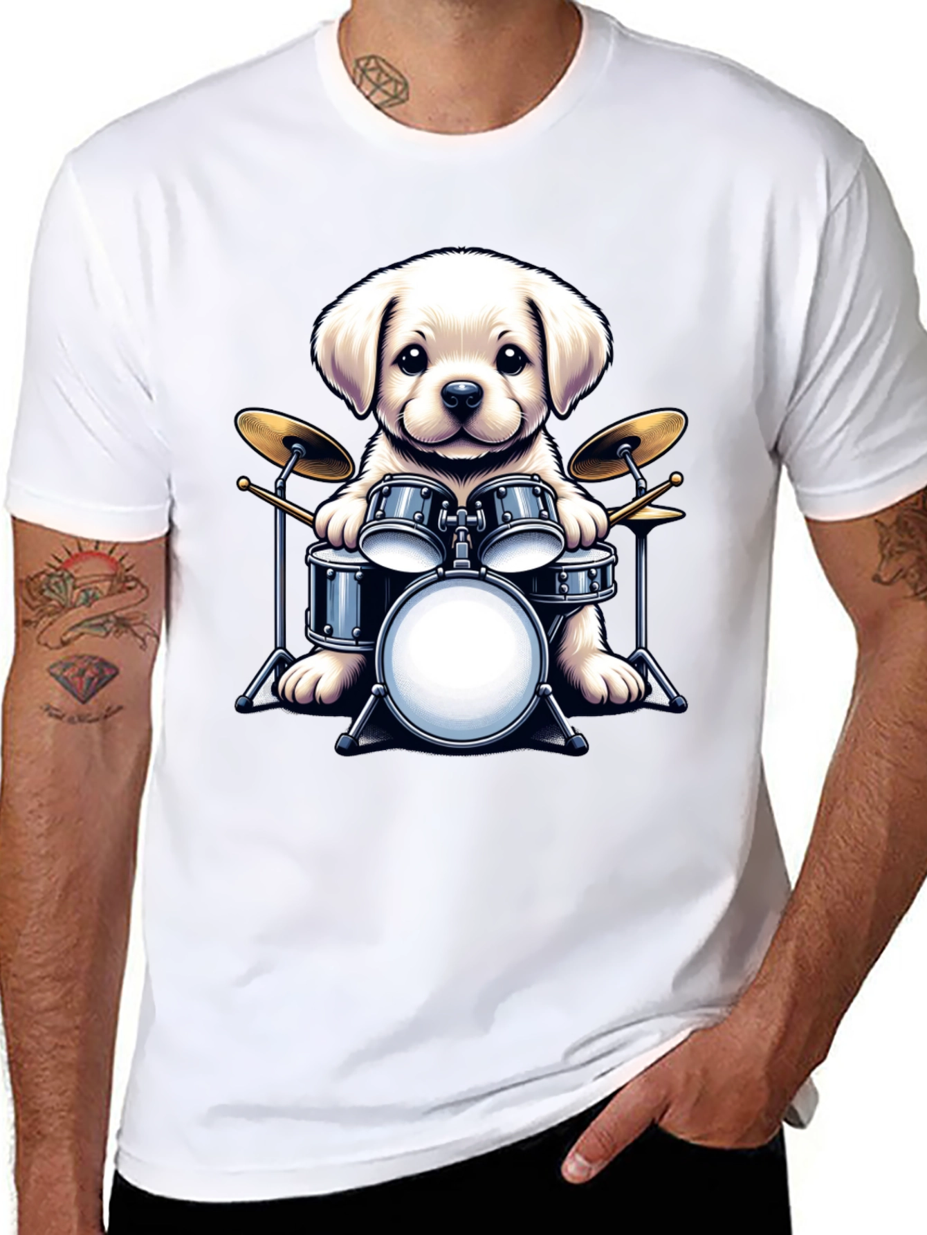 Dog Drummer T-Shirt - Cute Puppy Musician