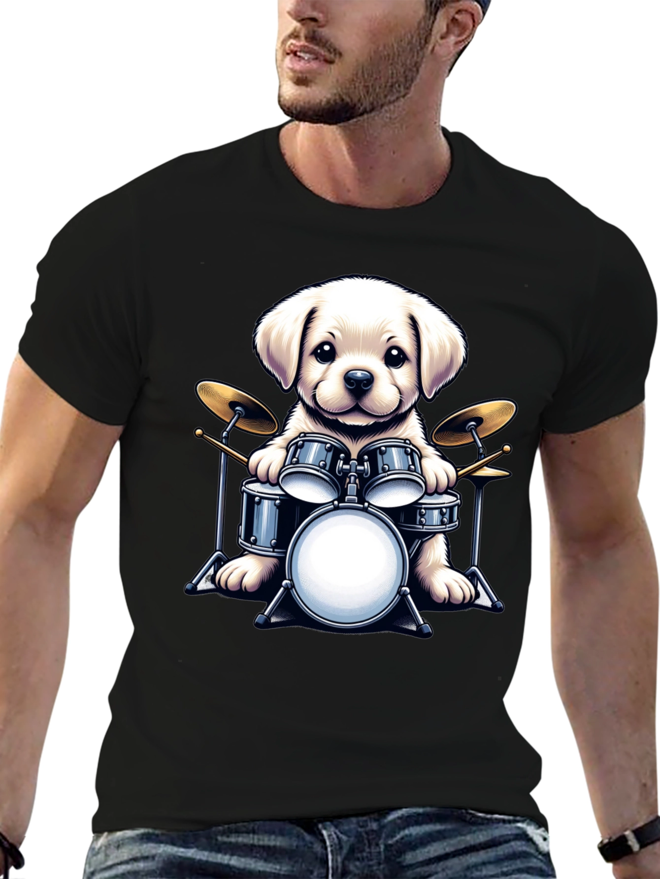 Dog Drummer T-Shirt - Cute Puppy Musician