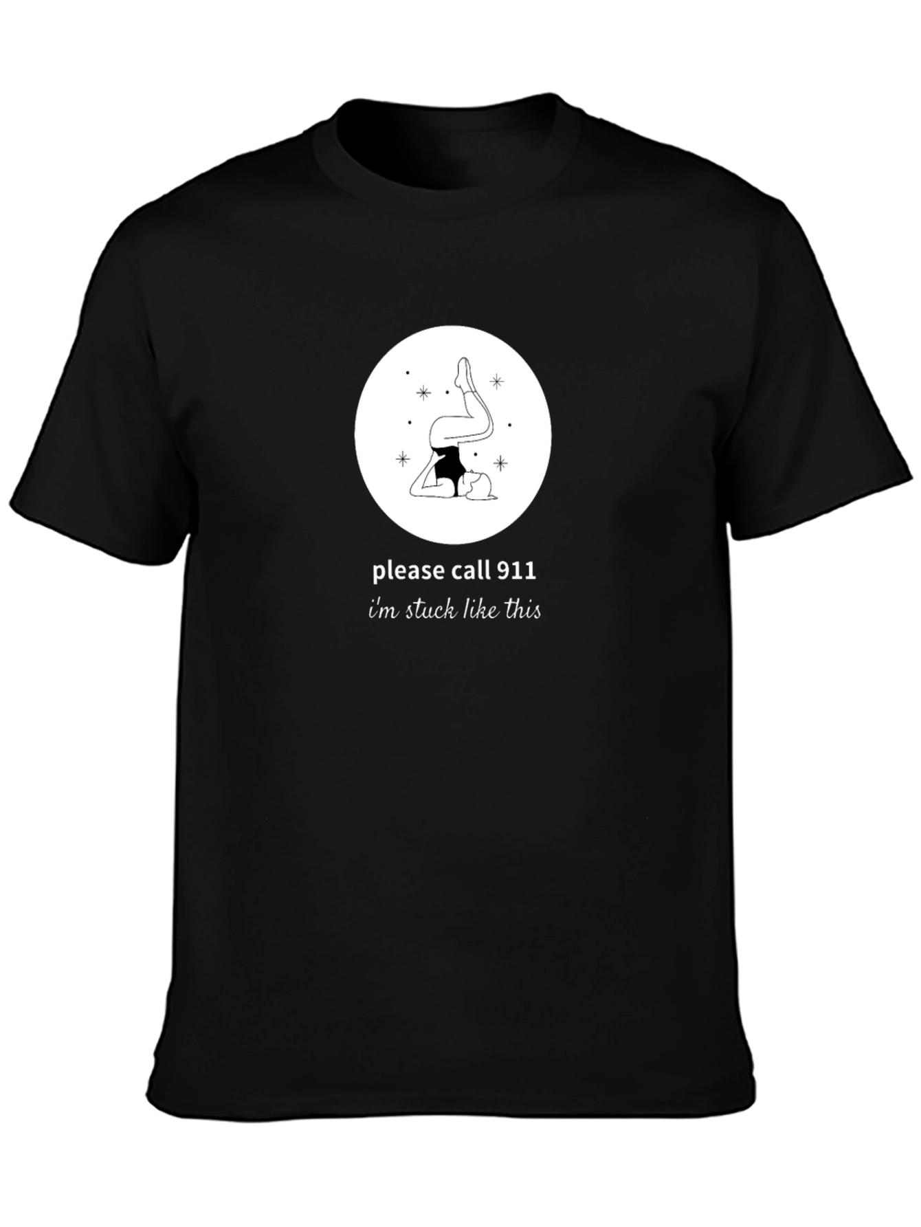 Funny Yoga Pose Stuck 911 Black T-Shirt