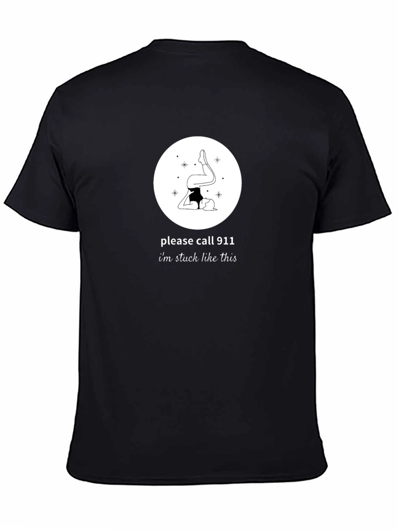 Funny Yoga Pose Stuck 911 Black T-Shirt