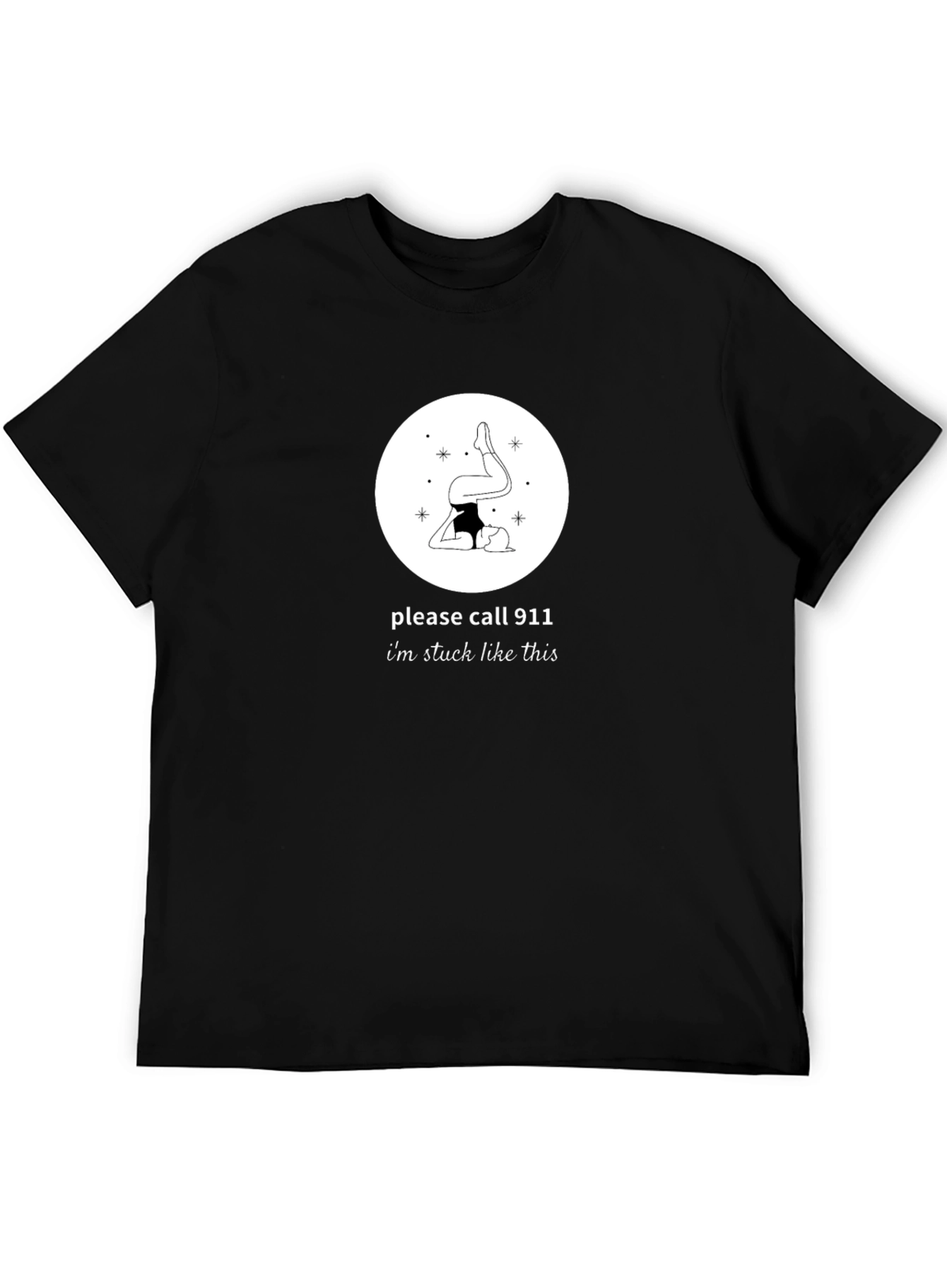 Funny Yoga Pose Stuck 911 Black T-Shirt