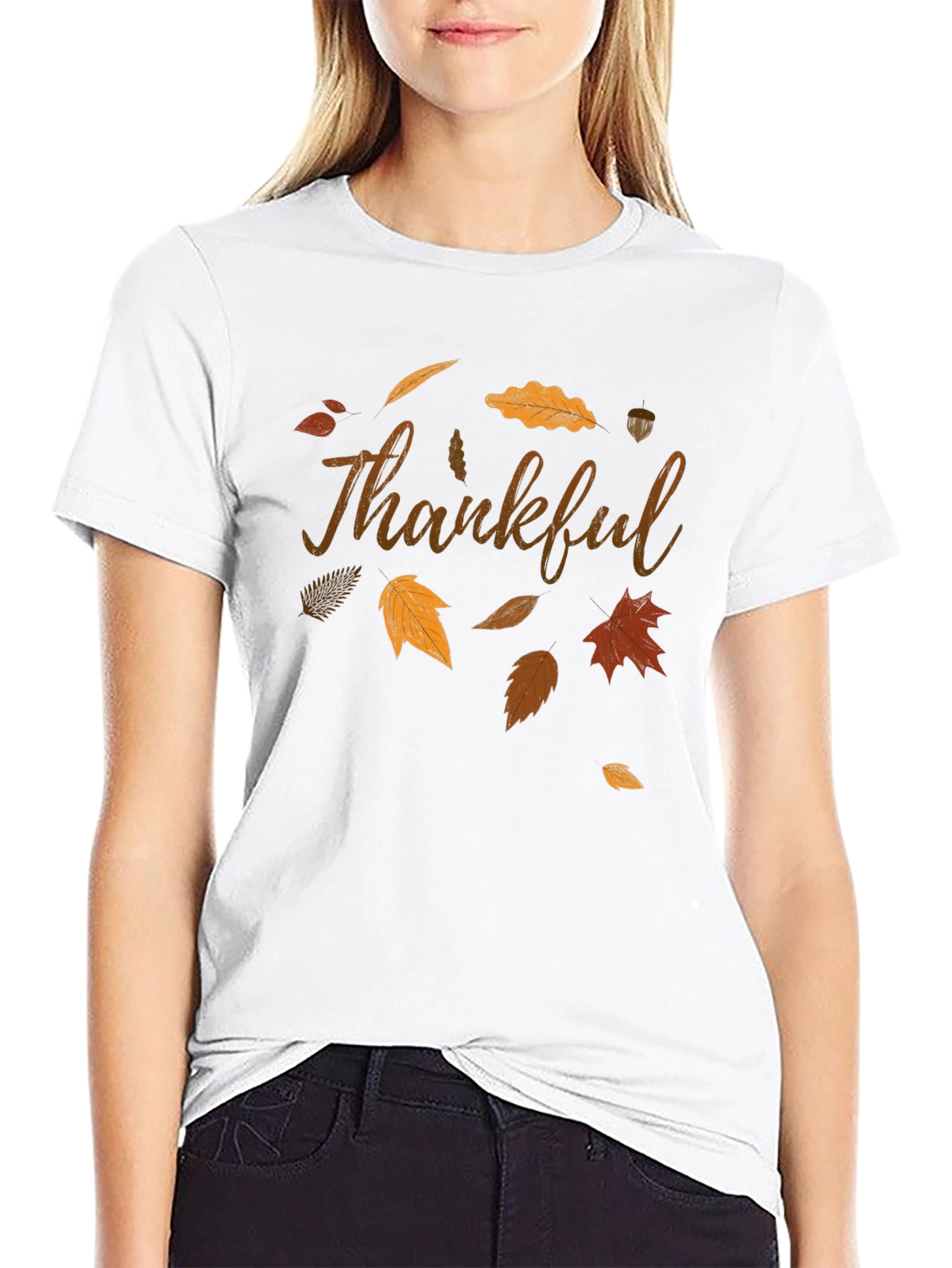 Thankful Fall Leaves Graphic T-Shirt - Casual Autumn Style