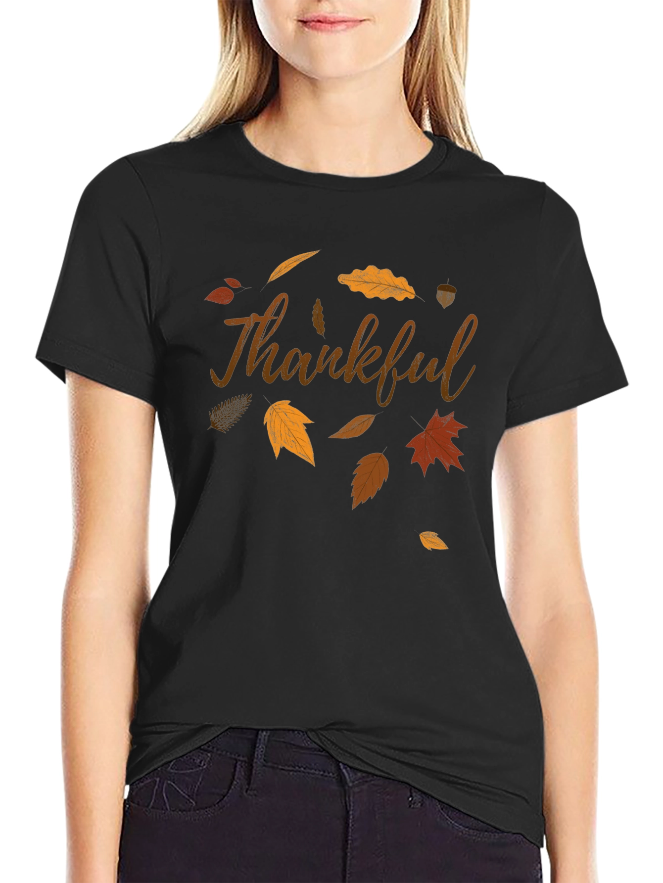 Thankful Fall Leaves Graphic T-Shirt - Casual Autumn Style