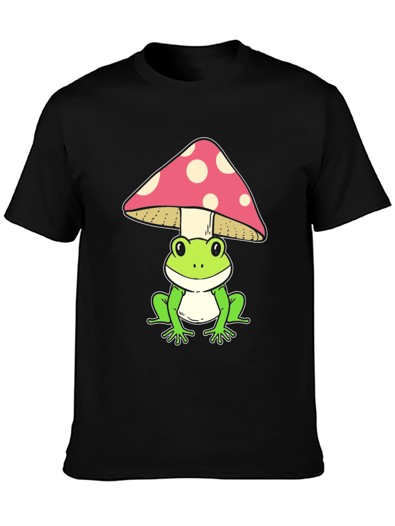 Frog Under Mushroom Graphic Tee - Black