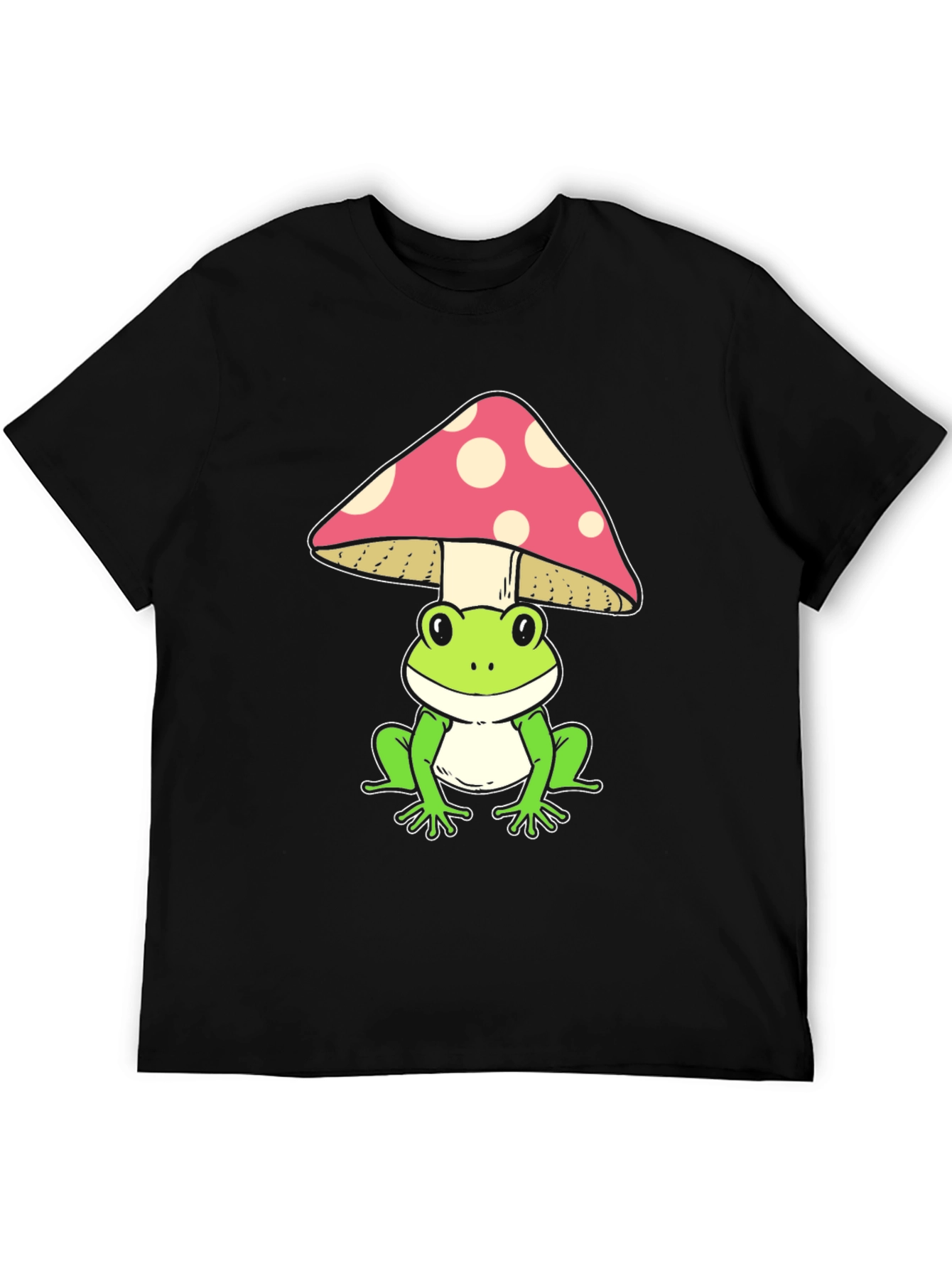 Frog Under Mushroom Graphic Tee - Black