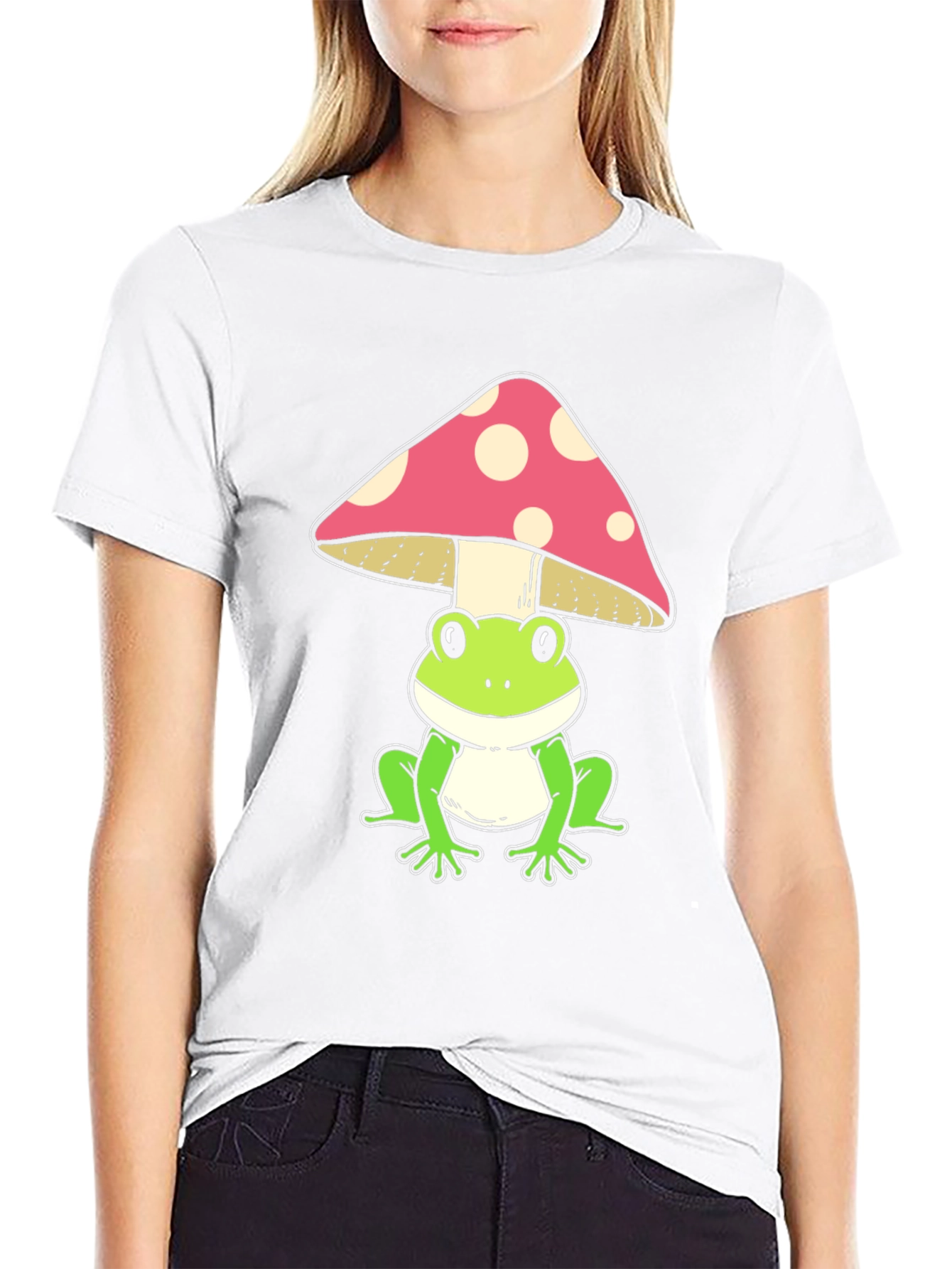 Frog Under Mushroom Graphic Tee - Black
