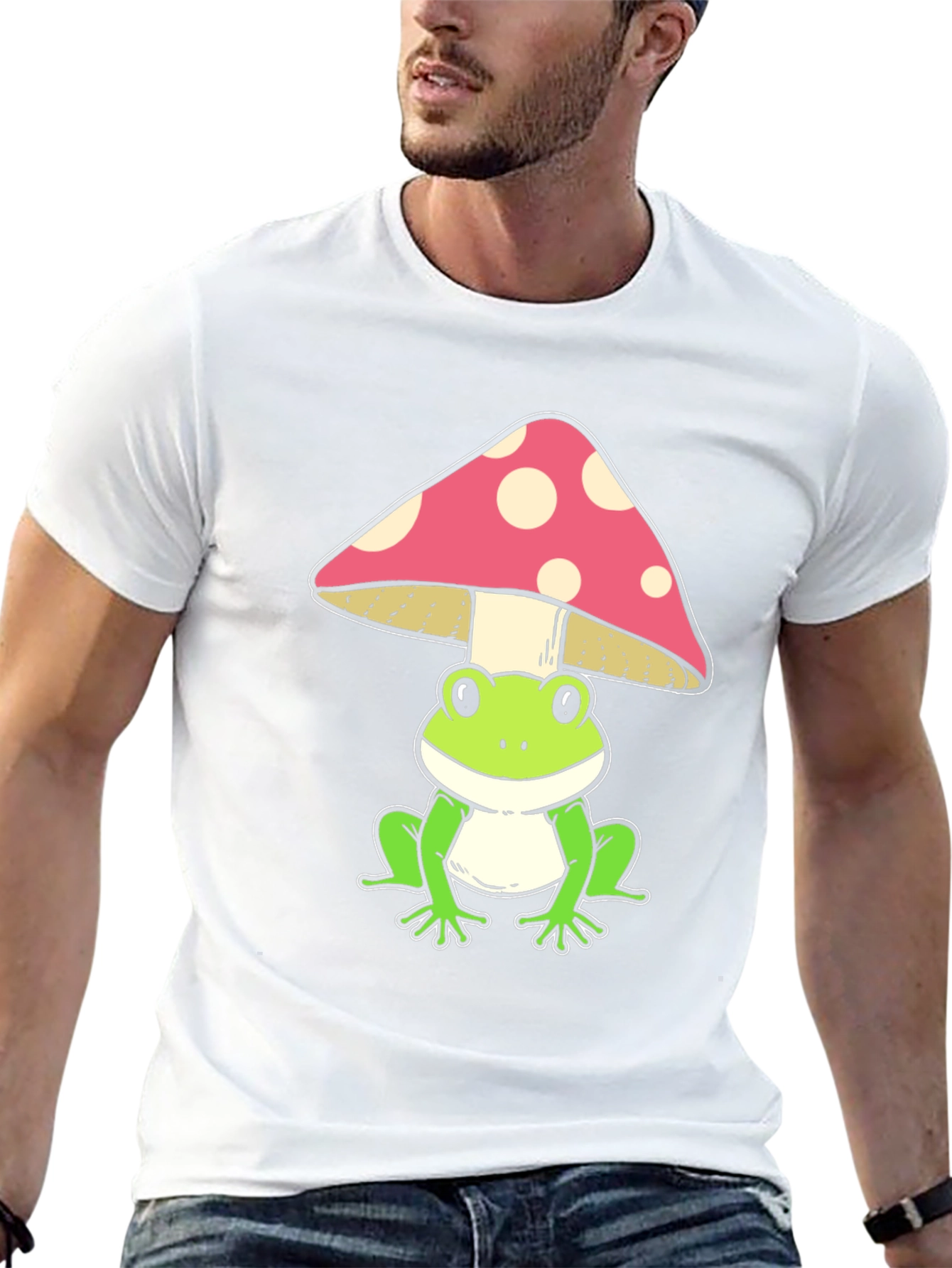 Frog Under Mushroom Graphic Tee - Black
