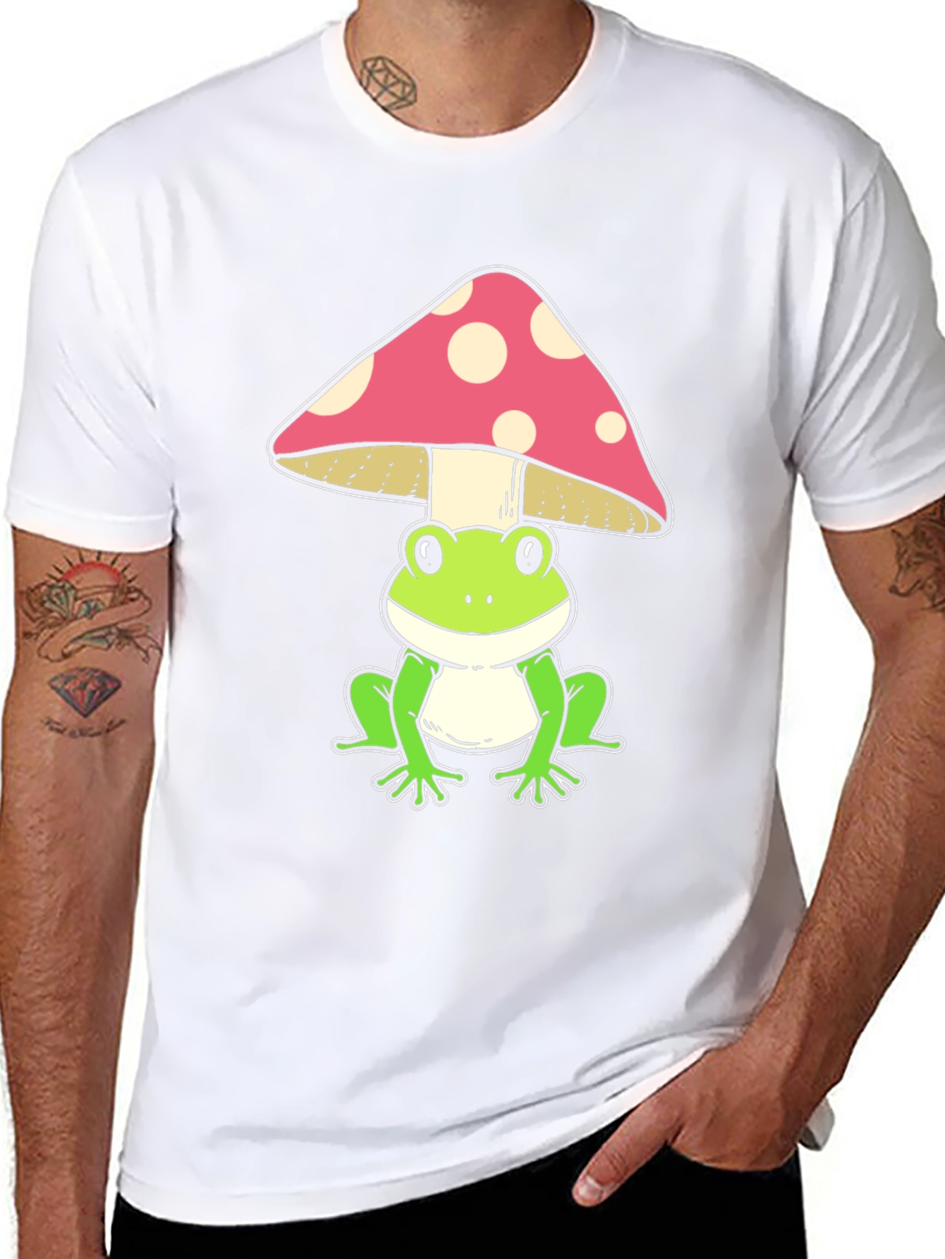 Frog Under Mushroom Graphic Tee - Black