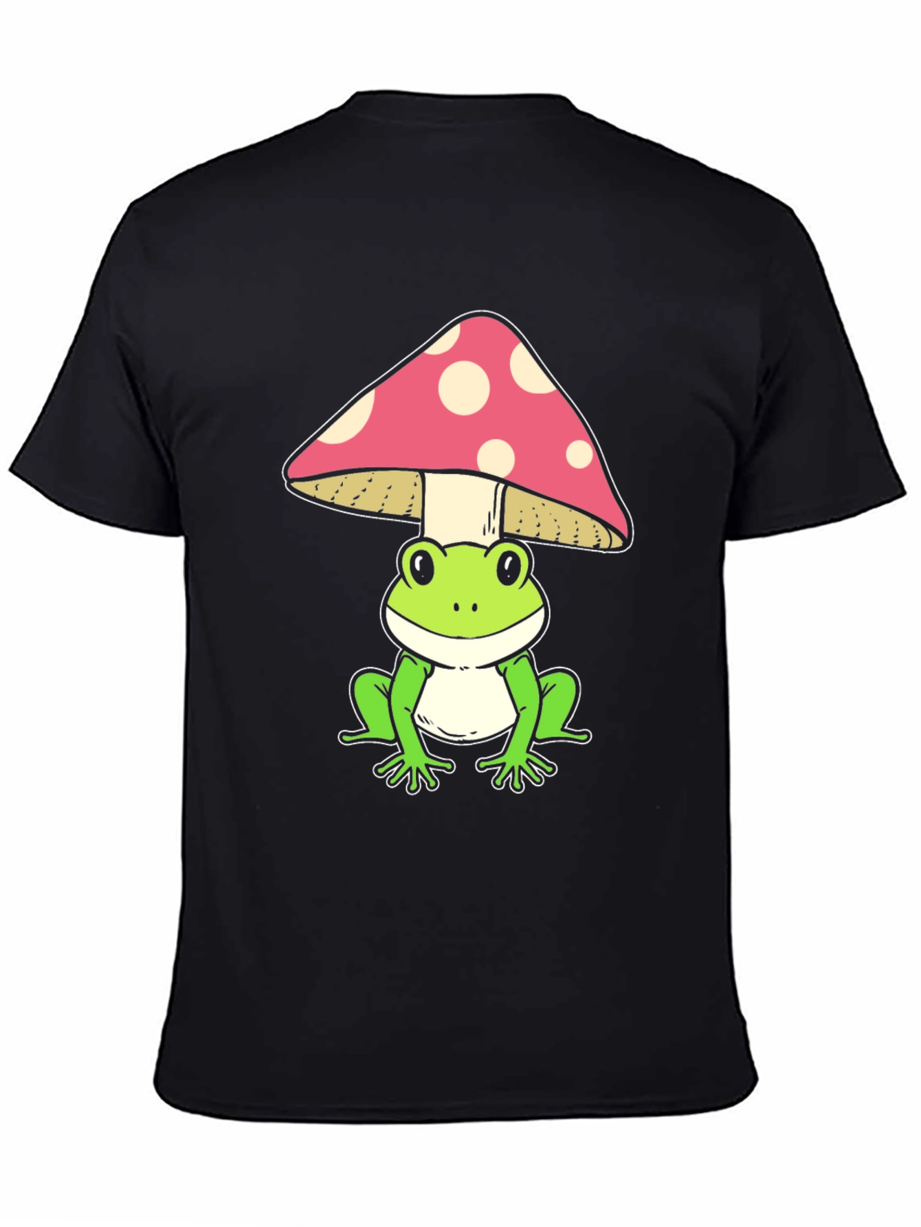 Frog Under Mushroom Graphic Tee - Black