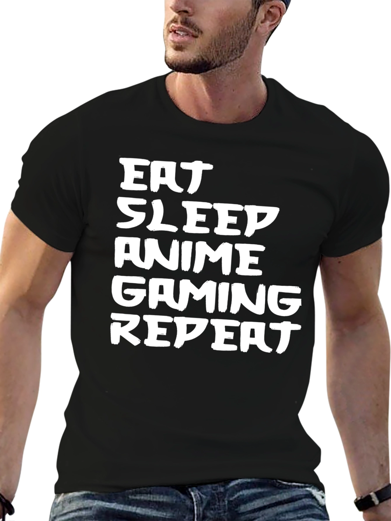 Eat Sleep Anime Gaming Repeat Black T-Shirt