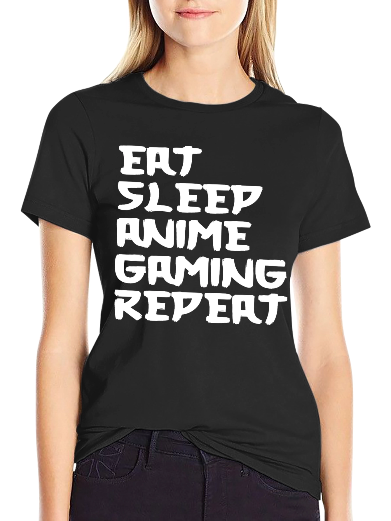 Eat Sleep Anime Gaming Repeat Black T-Shirt